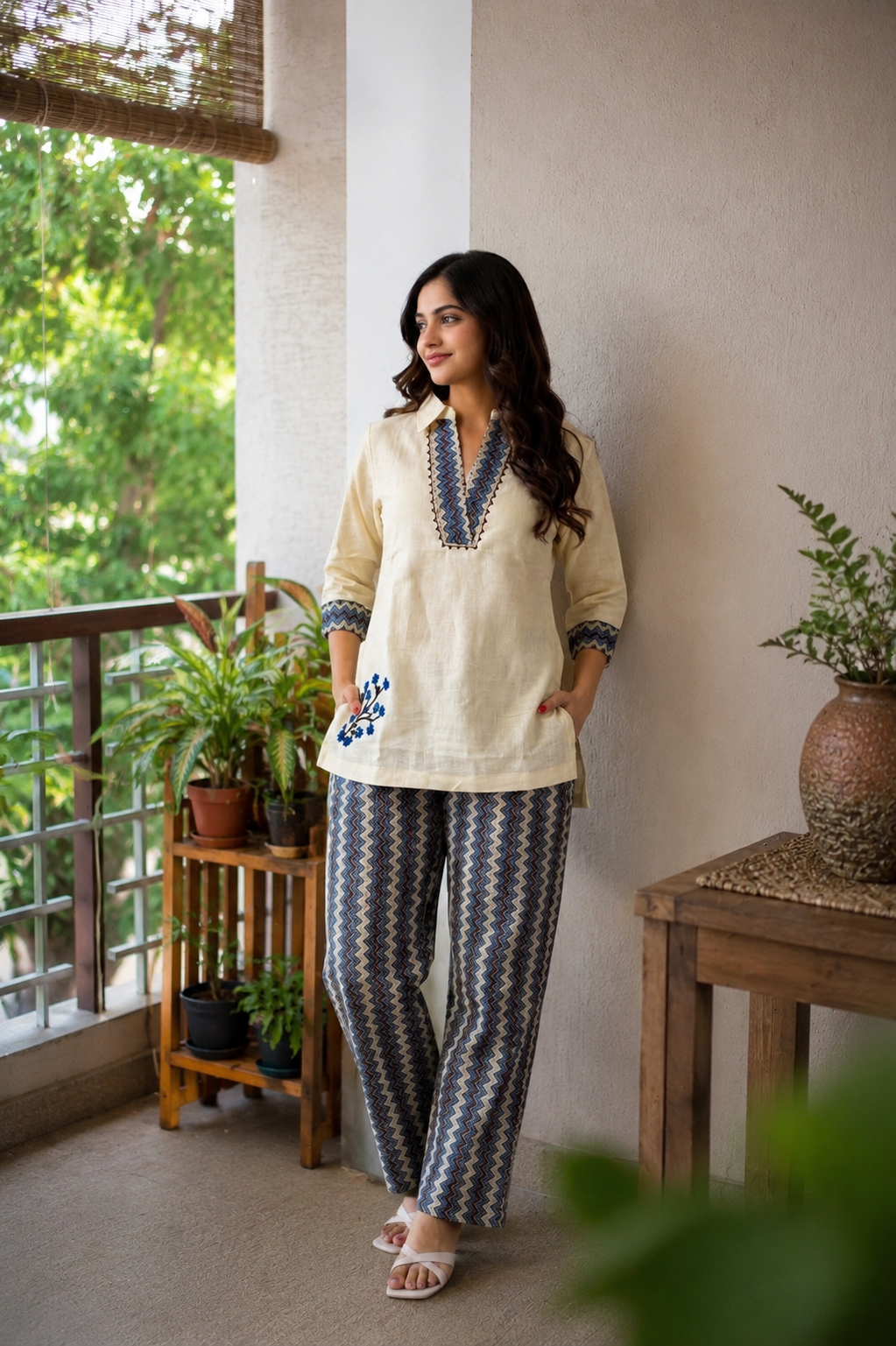 White Embroidered Co-ord set with lining