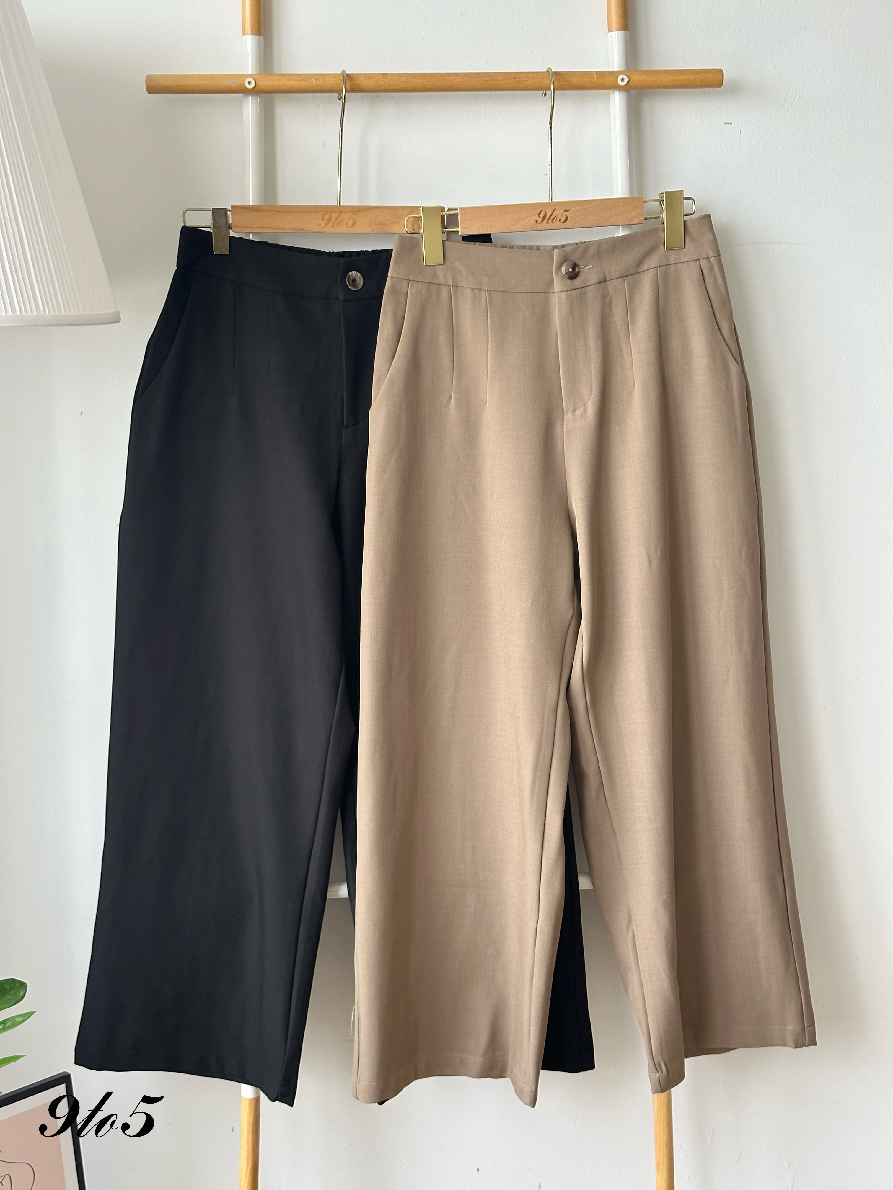 S1884 Wide Leg Long Pants - Black & Brown