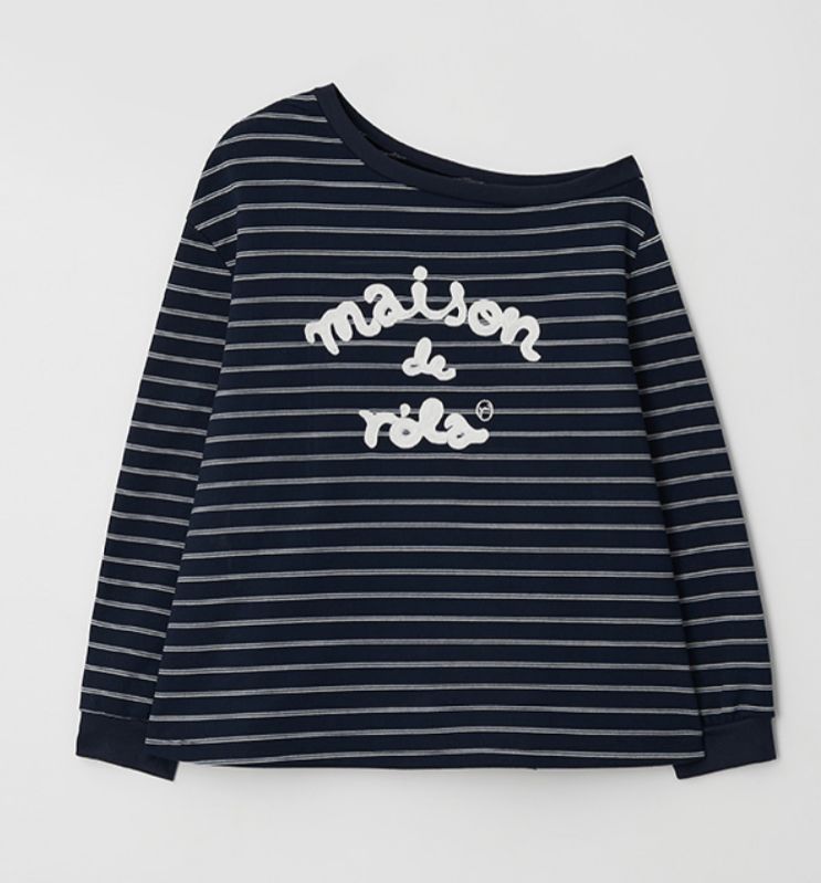 🎀Rolarola 🎀 MAISON DE ROLA EMBROIDERY OFF SHOULDER STRIPE top 張元英同款 原價73000won 獨家折扣優惠 Navy / grey