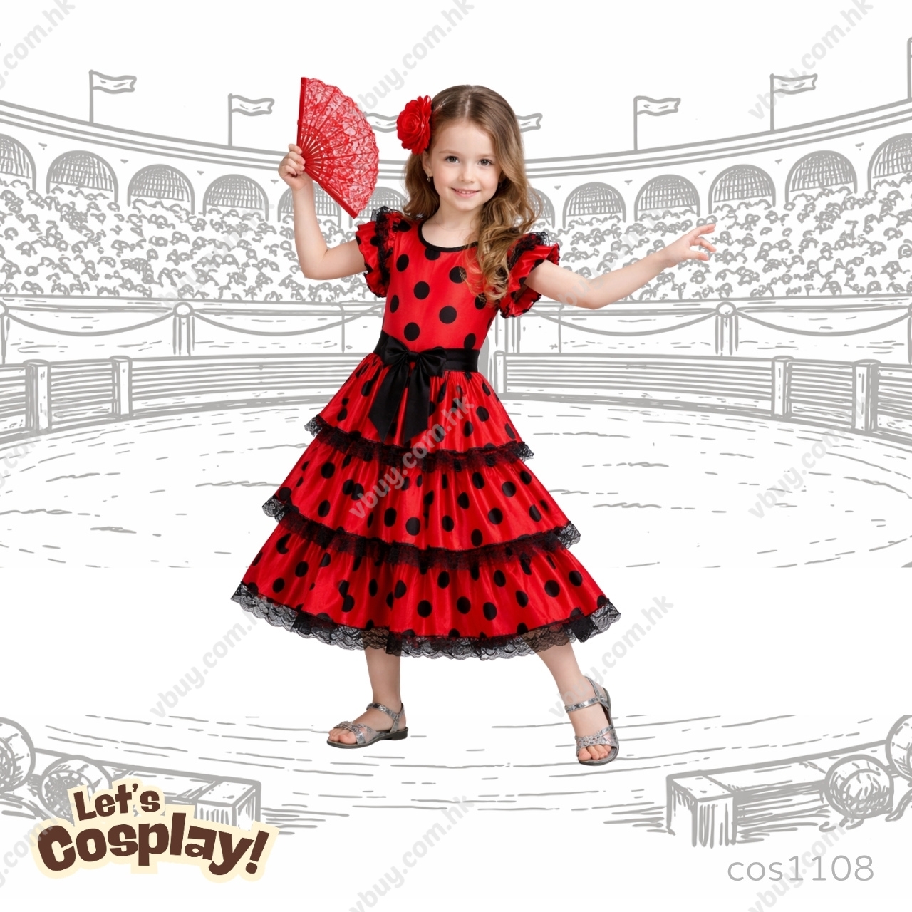 Lets Cosplay 西班牙舞裙 女童西班牙服裝 Spanish Flamenco Dress 國際文化日服裝 International Day Costume（cos1108）