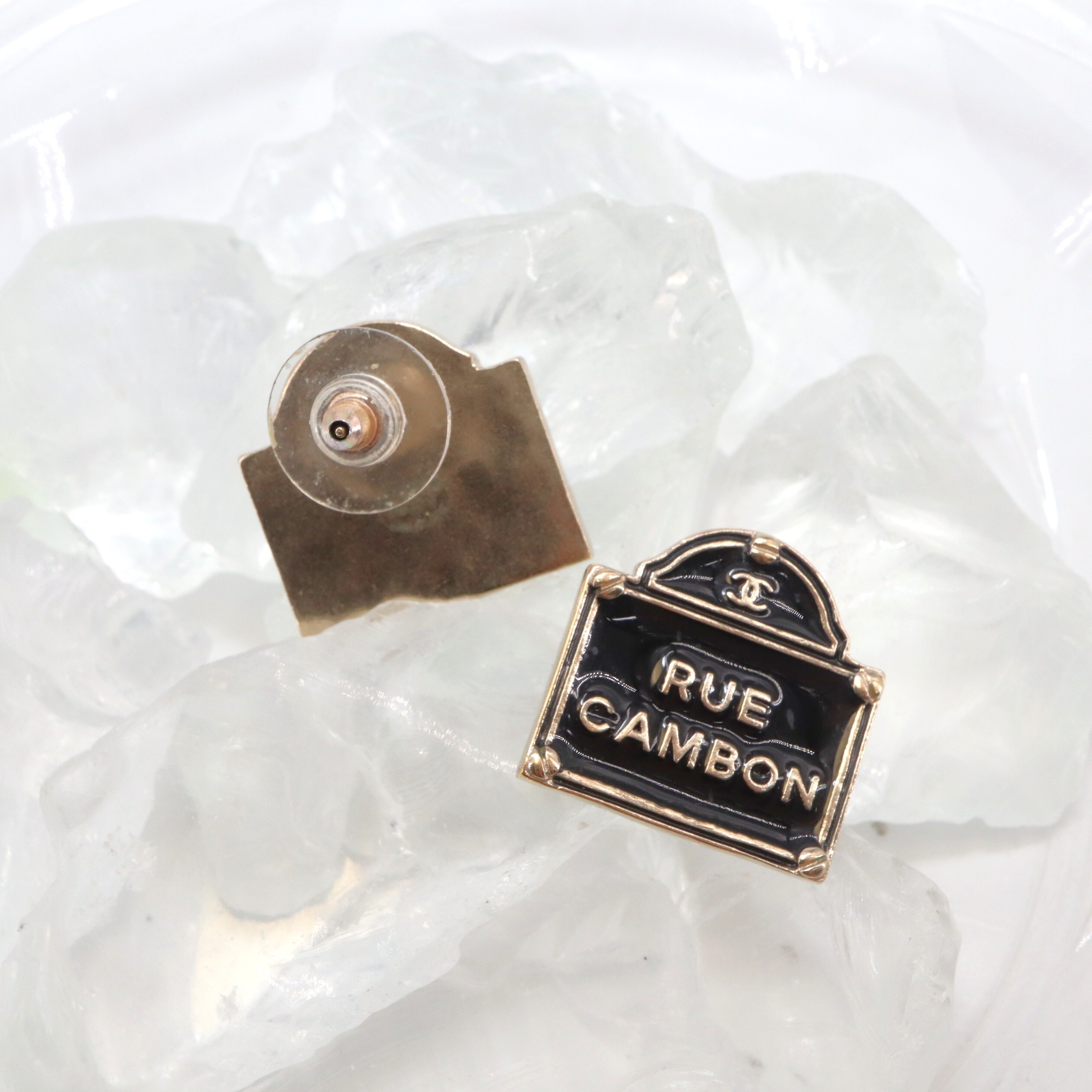 Chanel Coco Mark "Rue Cambon" Sign Piercing Earrings