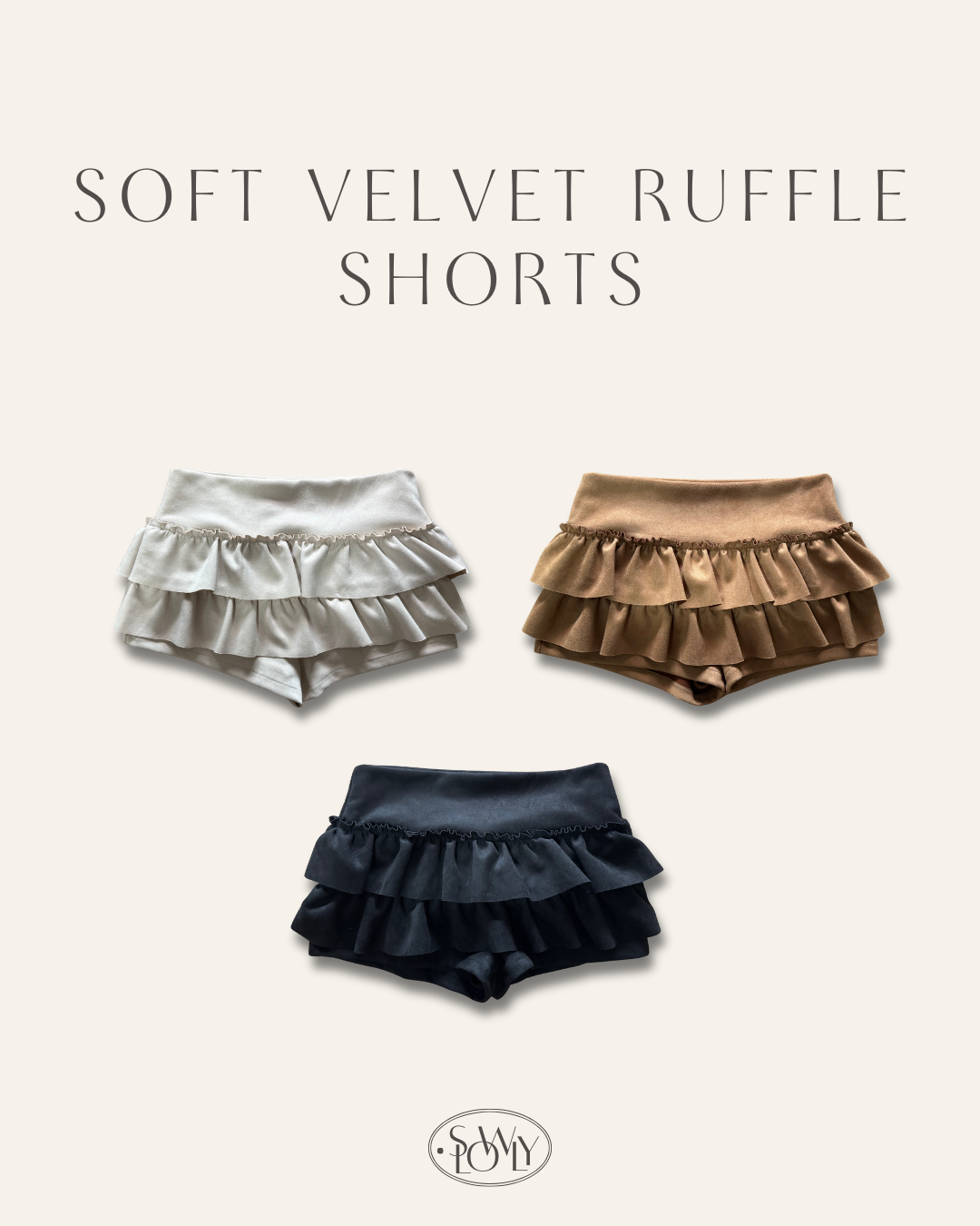 絨面荷葉邊蛋糕短裙褲(三色入)