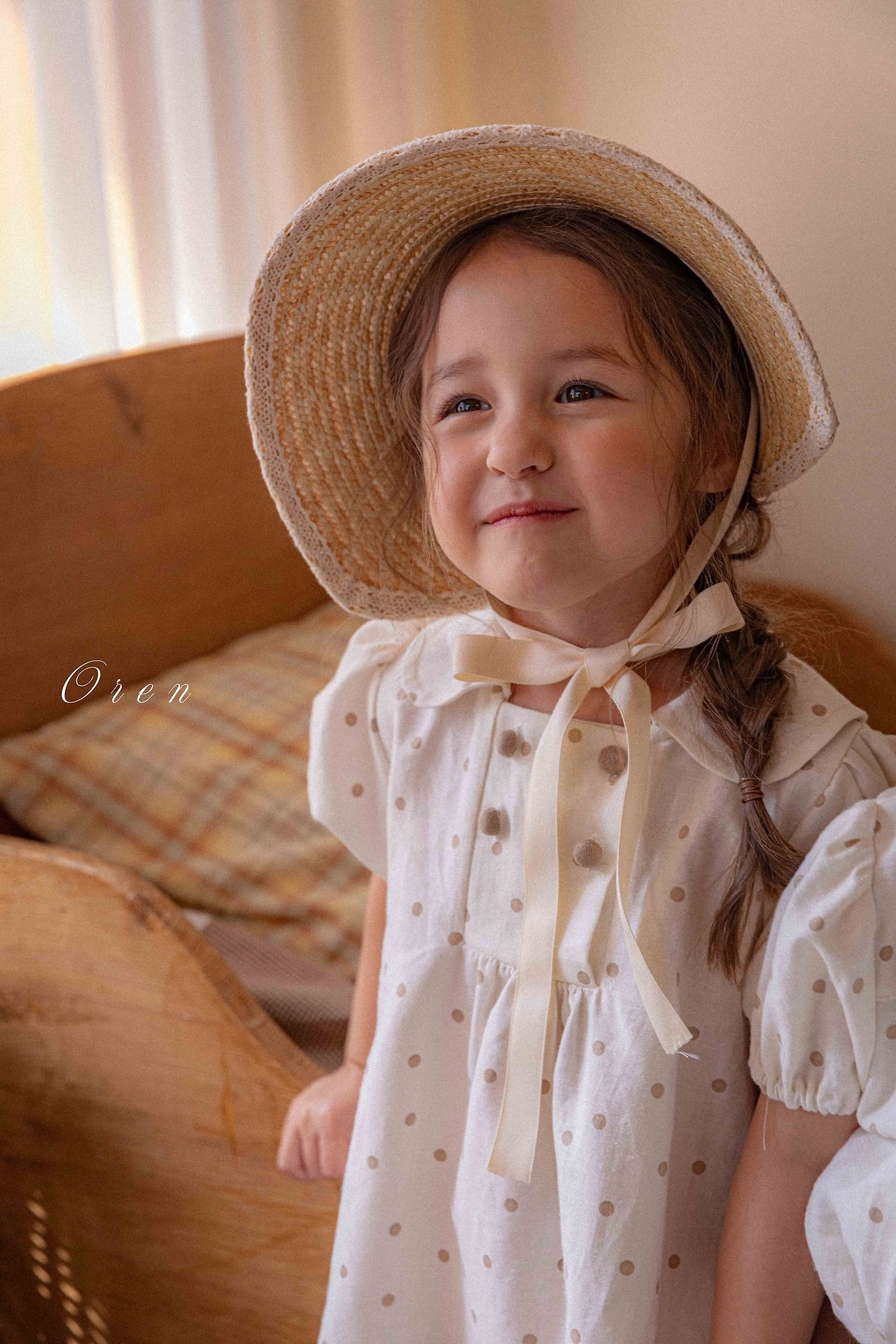☀️預訂 韓國直送☀️🇰🇷Oren 雙排鈕扣波點翻領亞麻混紡短袖包屁衣/連身裙/上下套裝