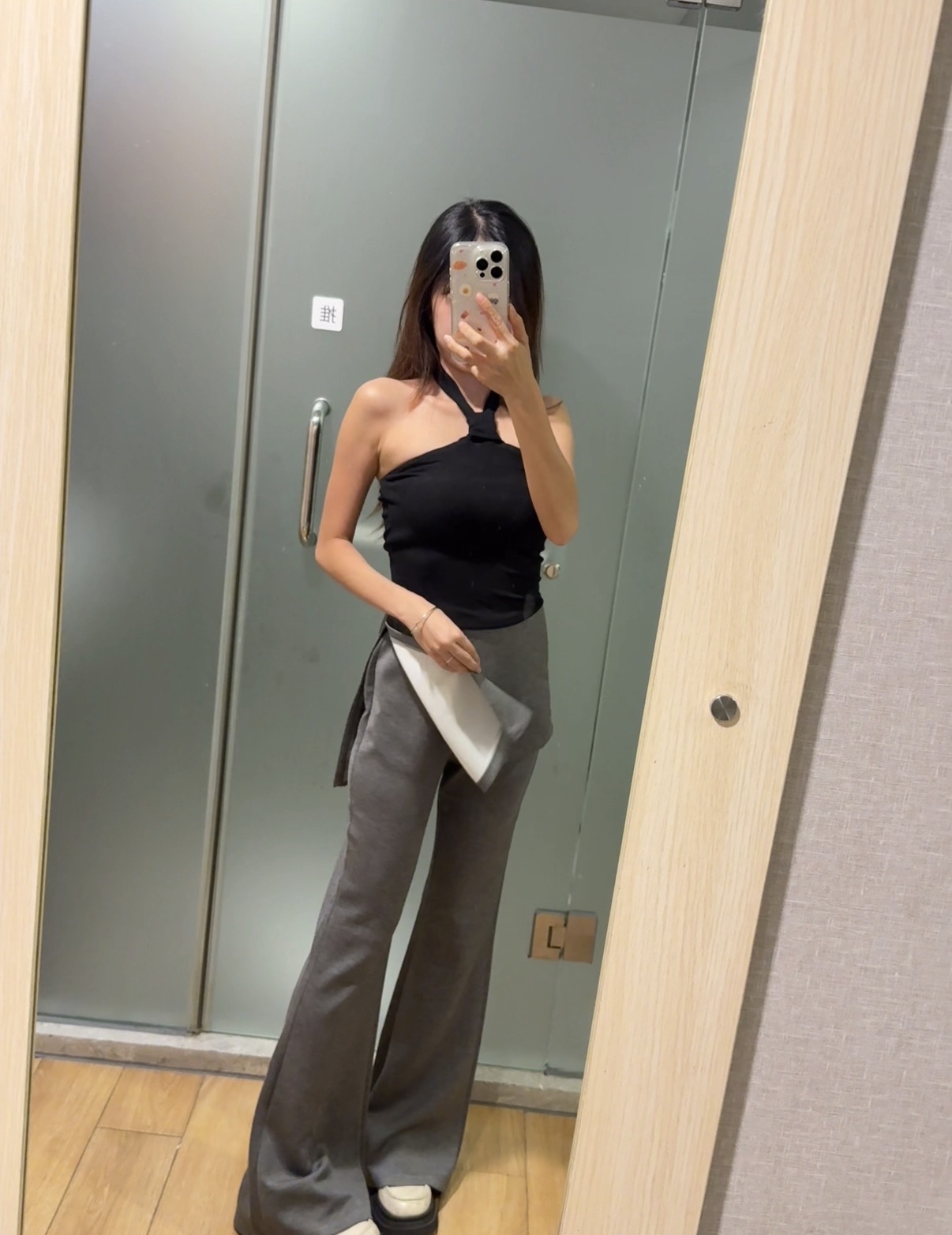 假两件屁帘运动风喇叭长裤R2999