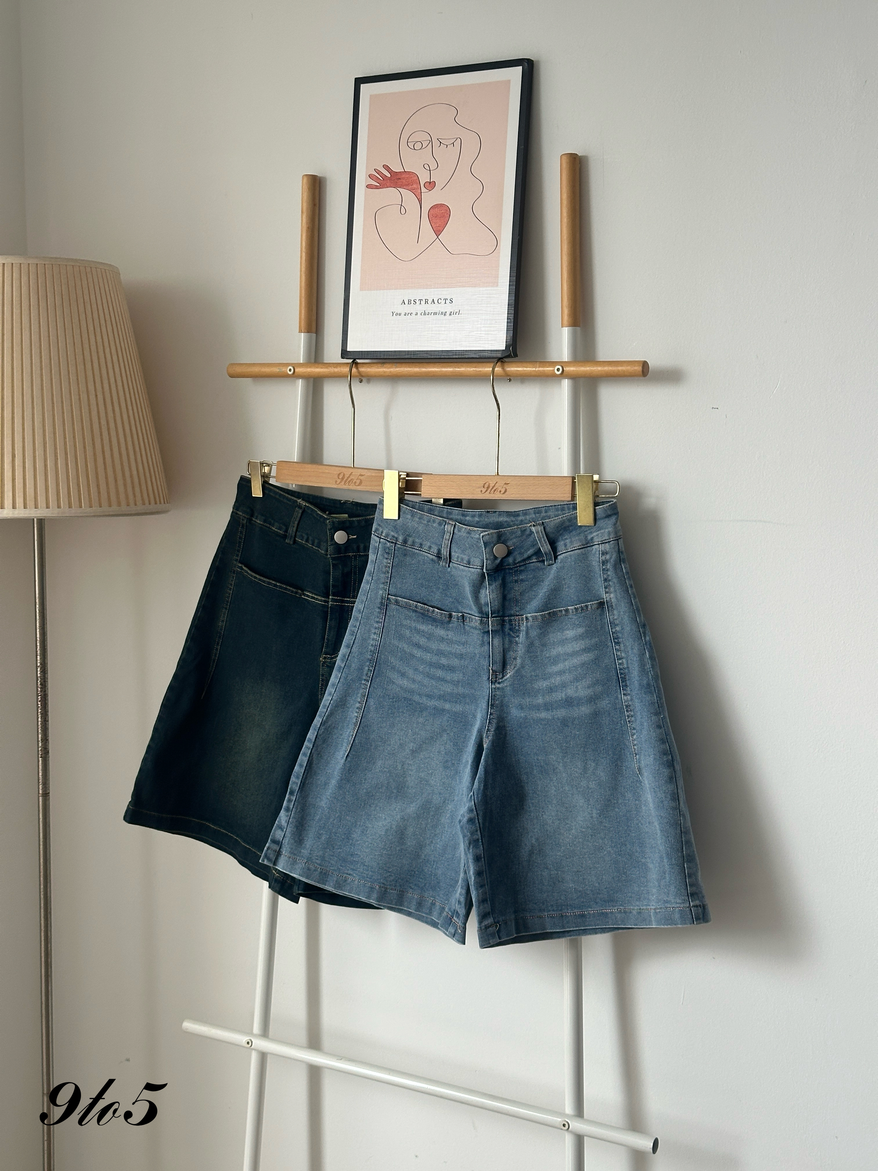 S1818 Denim Midi Pants - Light Blue & Vintage Blue