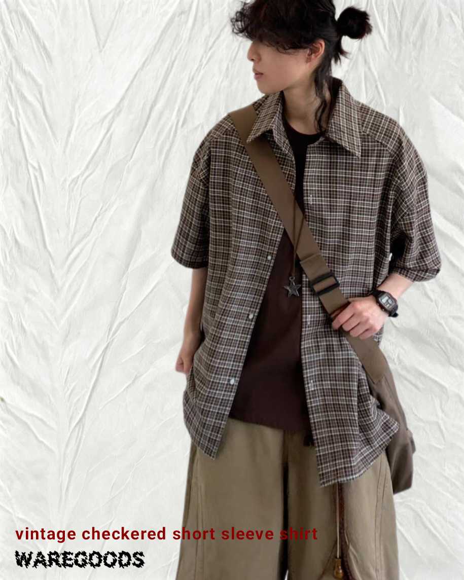 W924復古格仔短袖恤衫