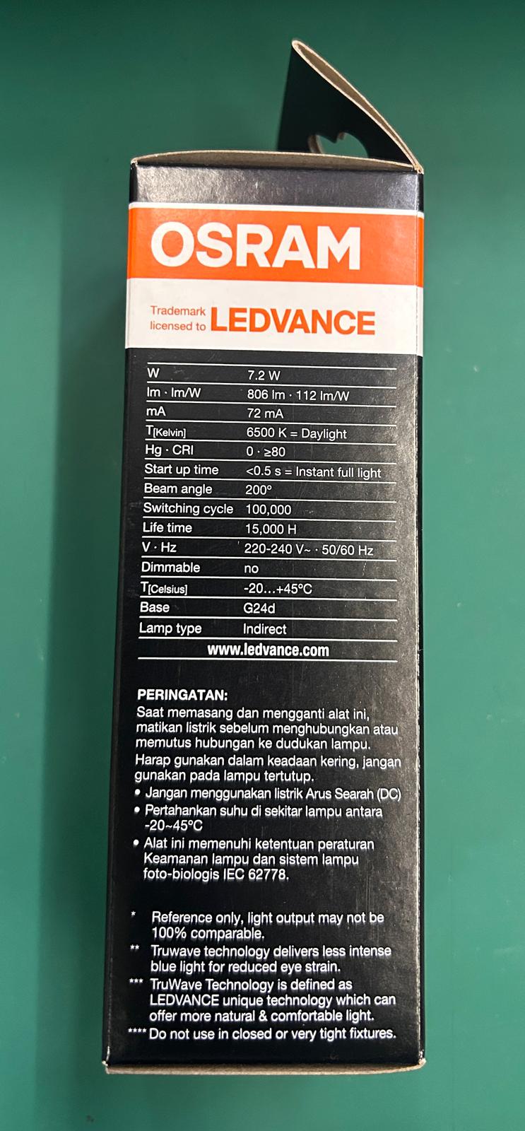 OSRAM LED Value Stick 7.2W D/L 6500K G24d AC63379