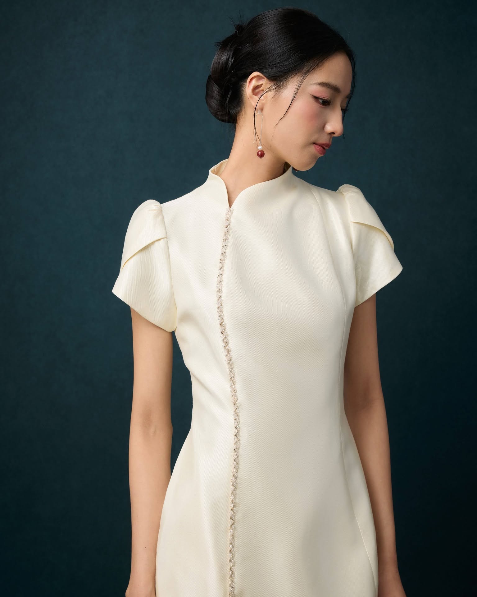 精致的珠饰点缀公主袖连身裙 D0096