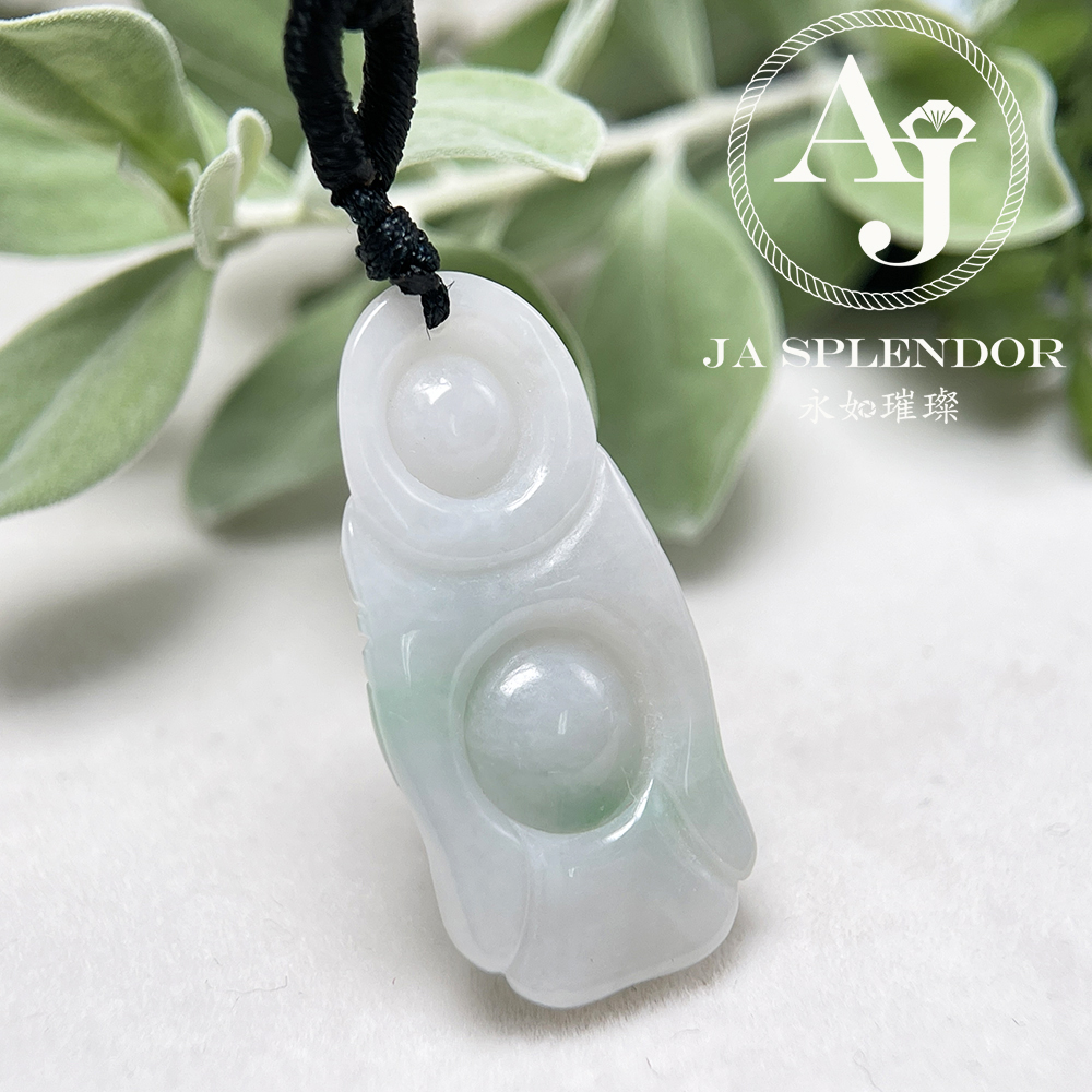 JN-1002 天然翡翠A玉 白底青平安站佛吊墜
