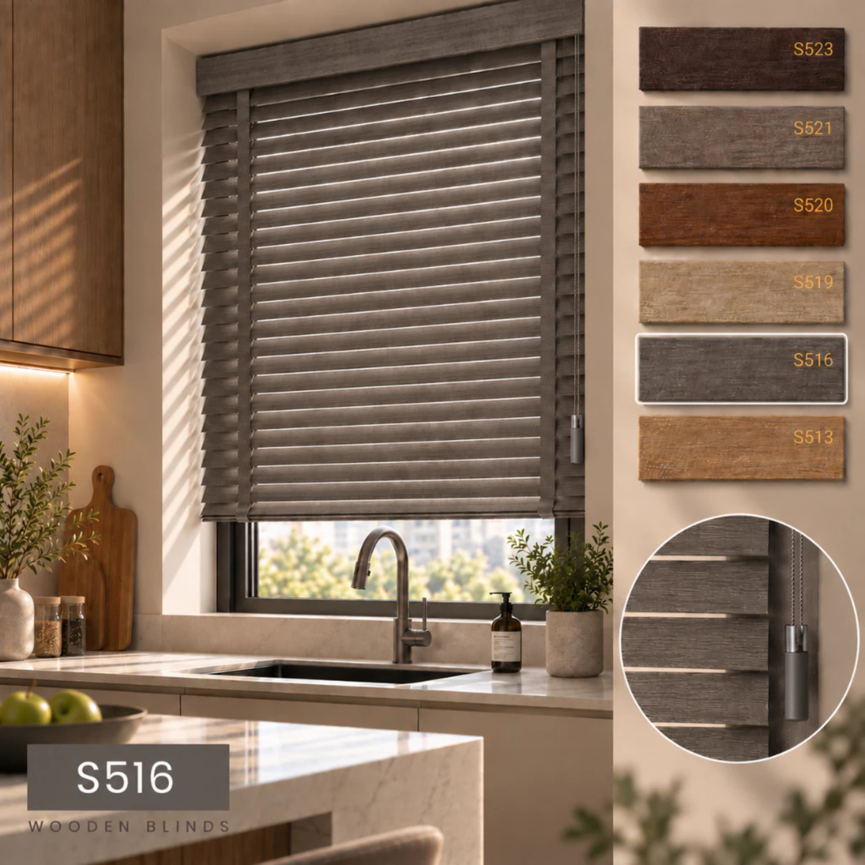 100% Kayu Asli | Bidai Kayu | 50mm Premium Timber Blinds Malaysia | Natural Wood Blinds | Custom Made Window Blinds