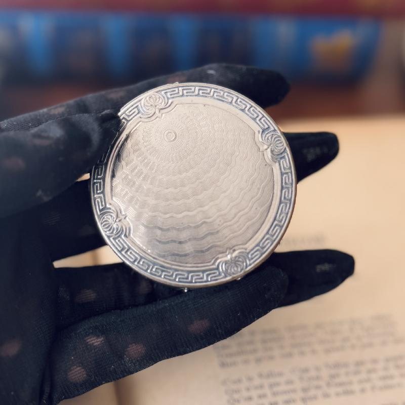 Rare! Antique C.a. 1920s "Karess" line by Woodworth Inc Silver-Plated Guilloché Engraving Loose Powder Compact(MT2221)