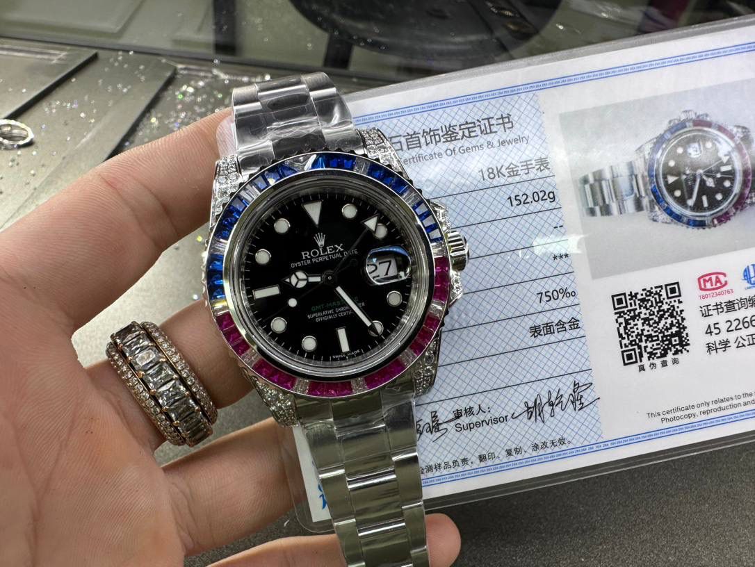 出货实拍🚚💯 劳力士 GMT 改装罗渣同款 整表包裹18K白金 厚金 金光闪闪 细节分享 (承接市场镶嵌南非真钻 18K金 24K包真金 包金效果就是用最少的钱达到K金效果真金包裹表面永不掉色）🤟🏻🔥