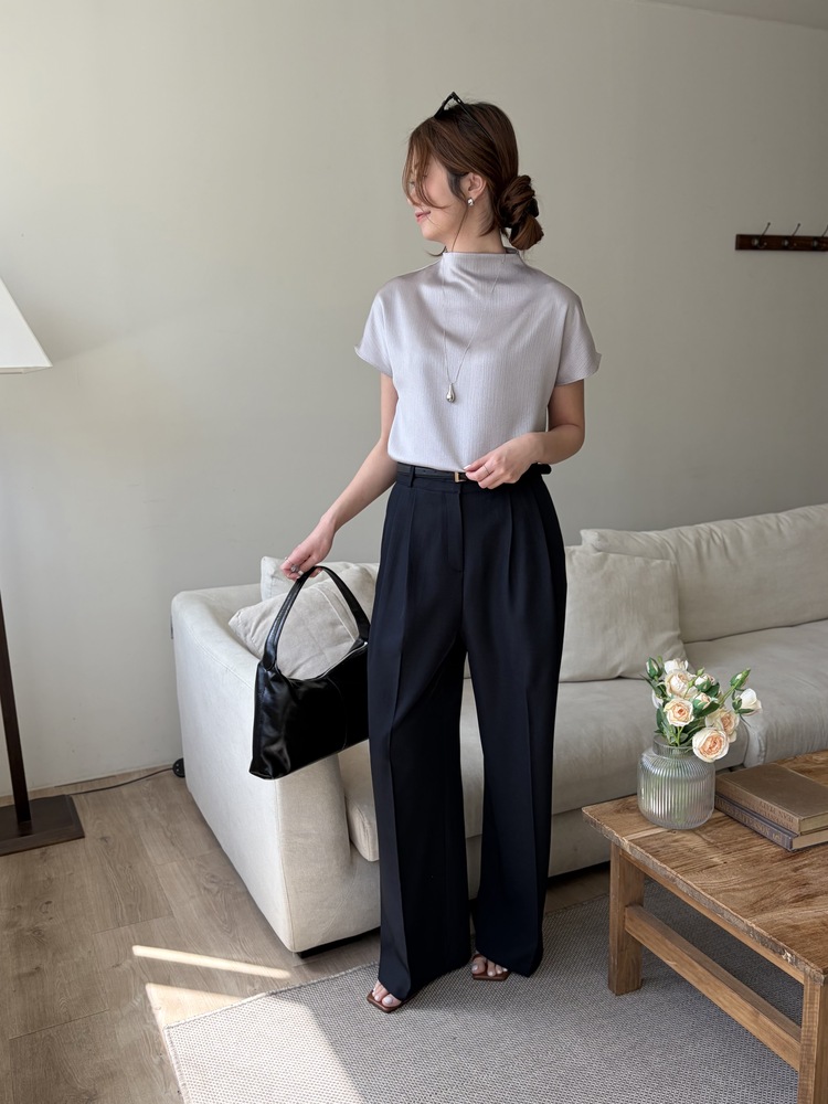 Claudette Silky Pleated Top (Silver Grey)