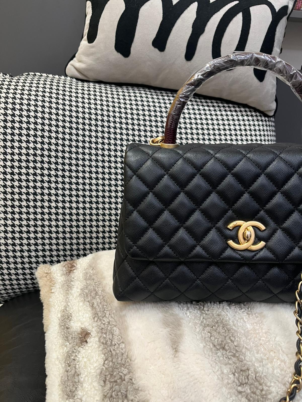 Chanel Coco Handle Medium 黑色荔枝牛皮金扣 100%Authentic, 98%New ✅29Card✅Dust bag✅Box