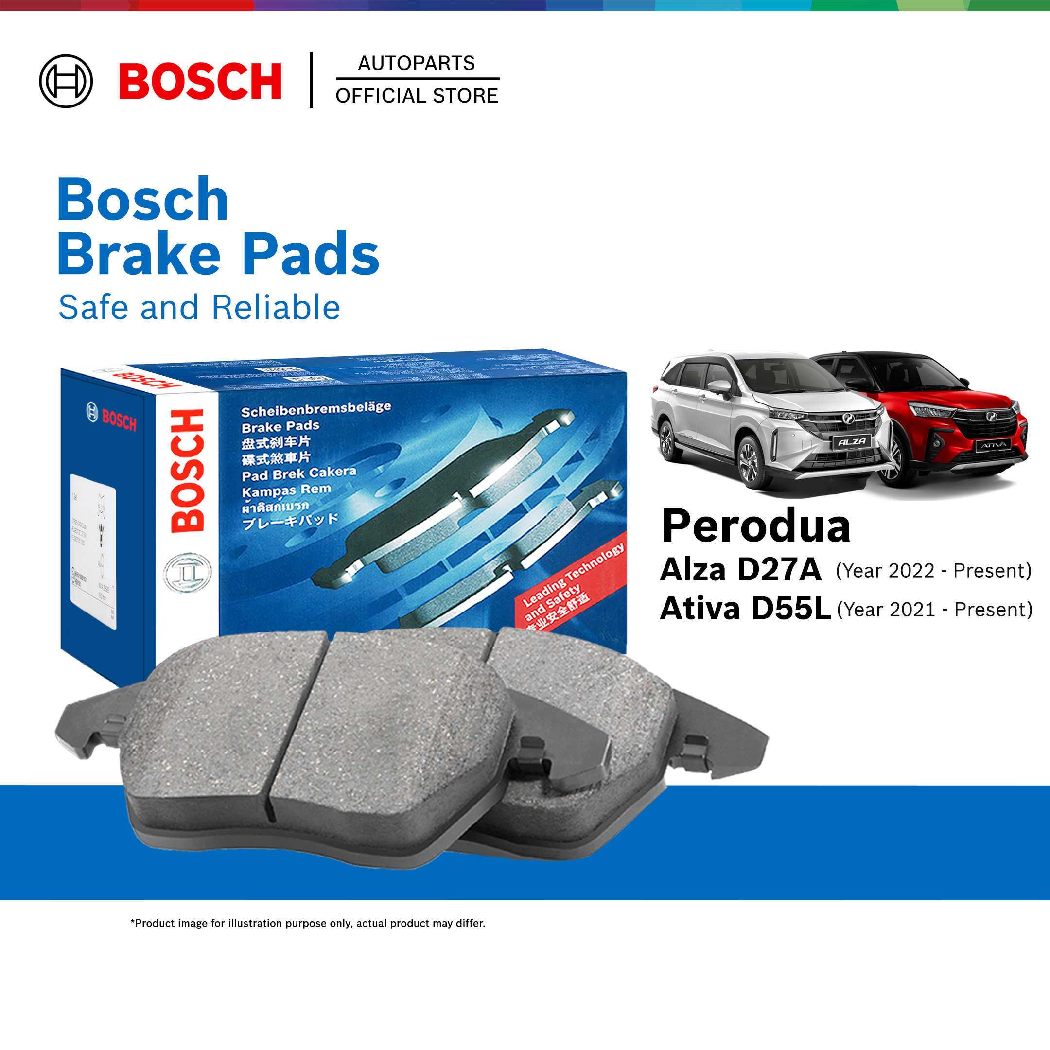 Bosch NAO Ceramic Front Brake Pads for Perodua Ativa D55L 1.0 Turbo | Alza 1.5 D27A | Toyota Veloz