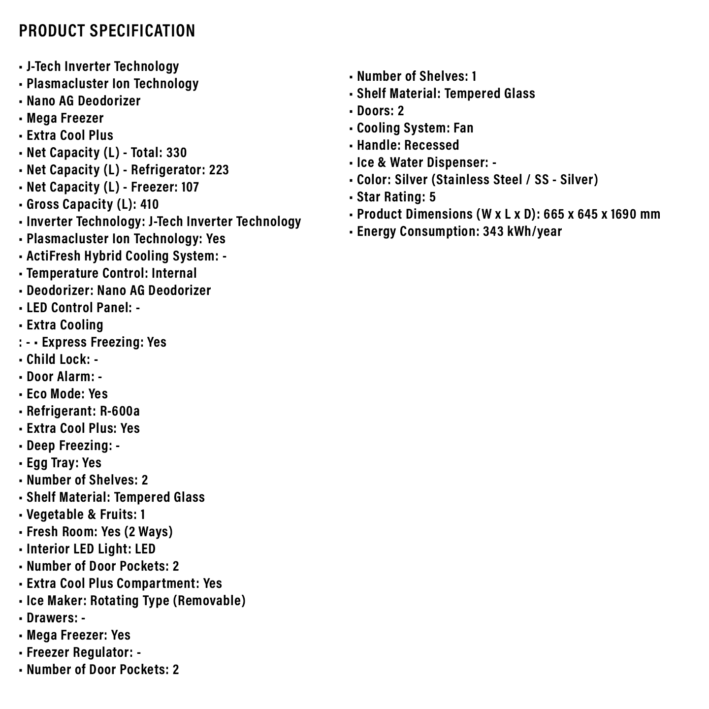 Sharp 410L J-Tech Inverter Refrigerator (SJ4122MSS)