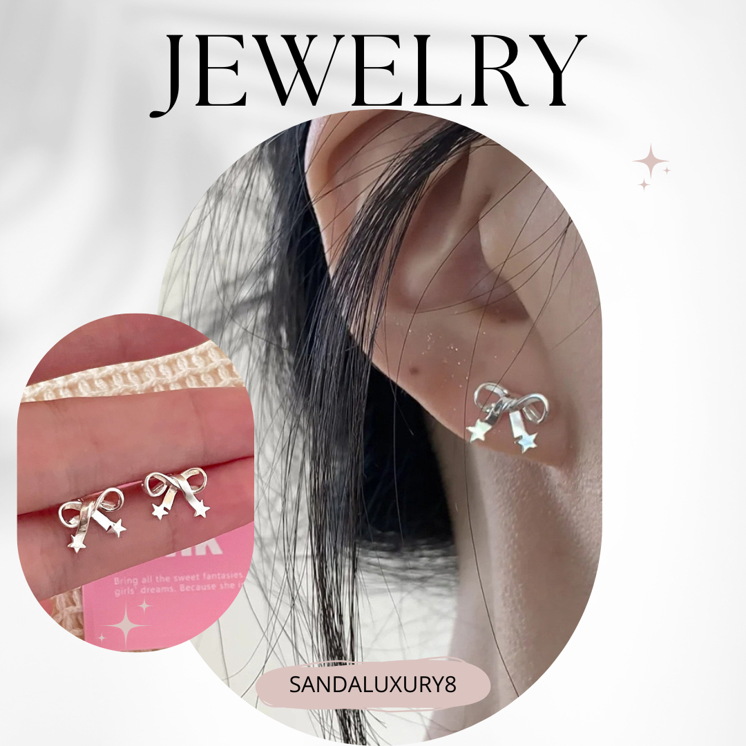 Silver Bow Star Earrings