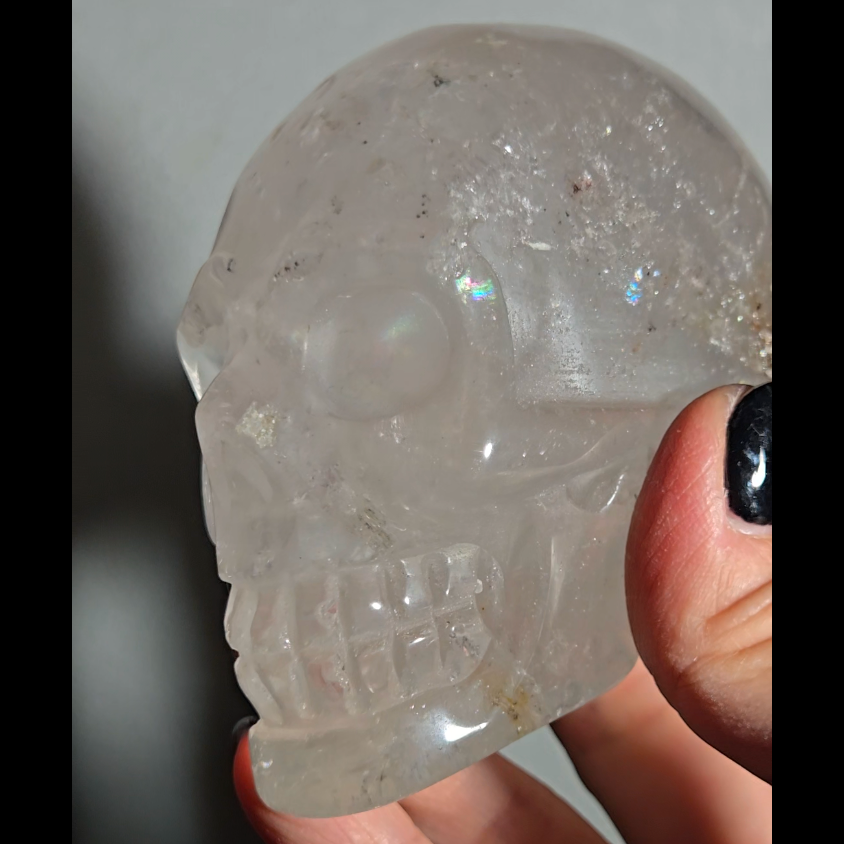 Clear quartz skull with rainbows - CQ49