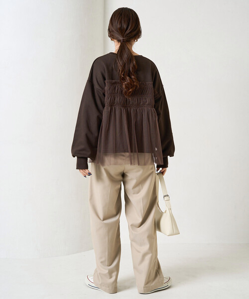 薄紗褶皺拼接衛衣