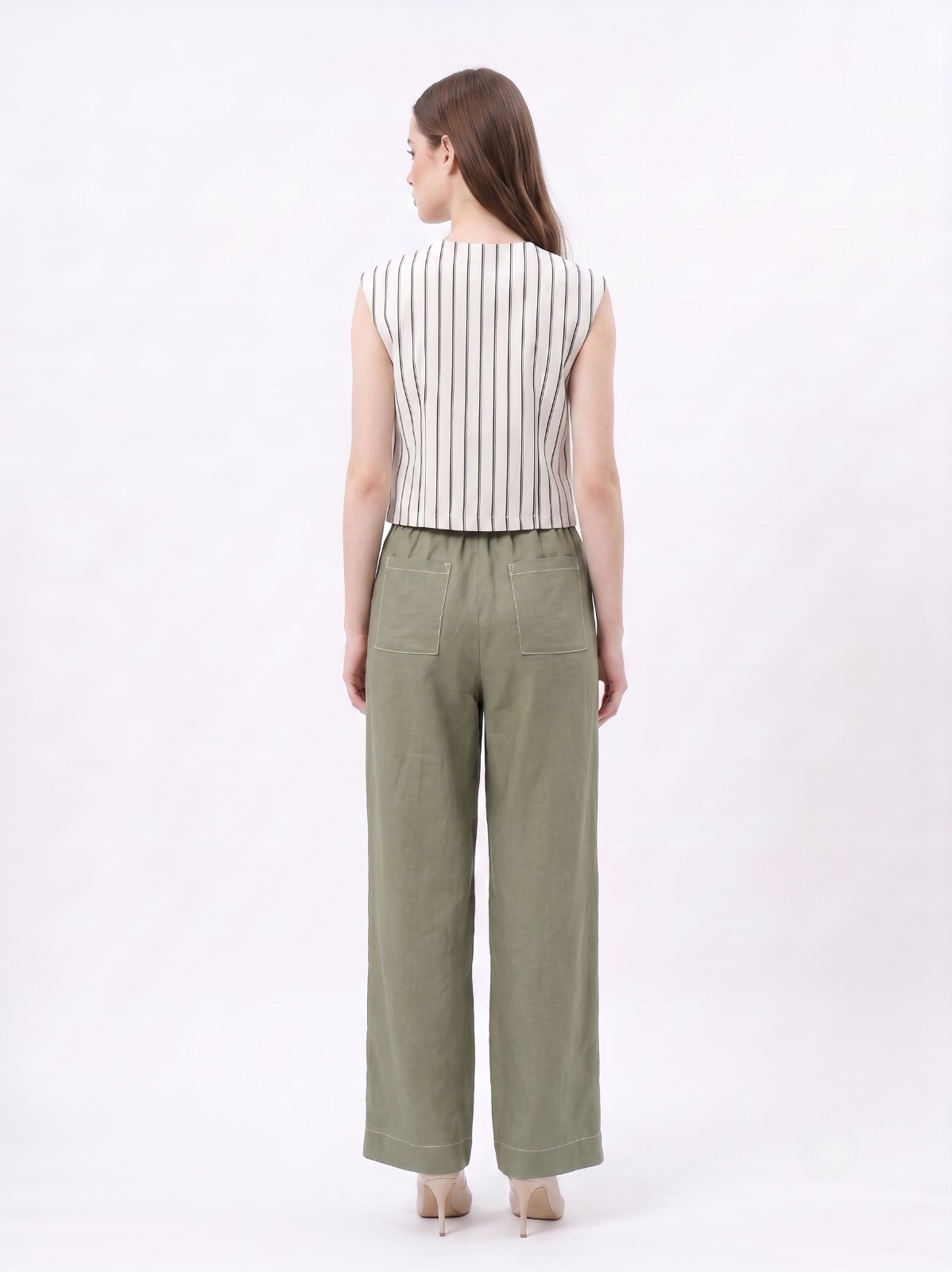 E8259BB Mila Striped Button Detail Crop Top