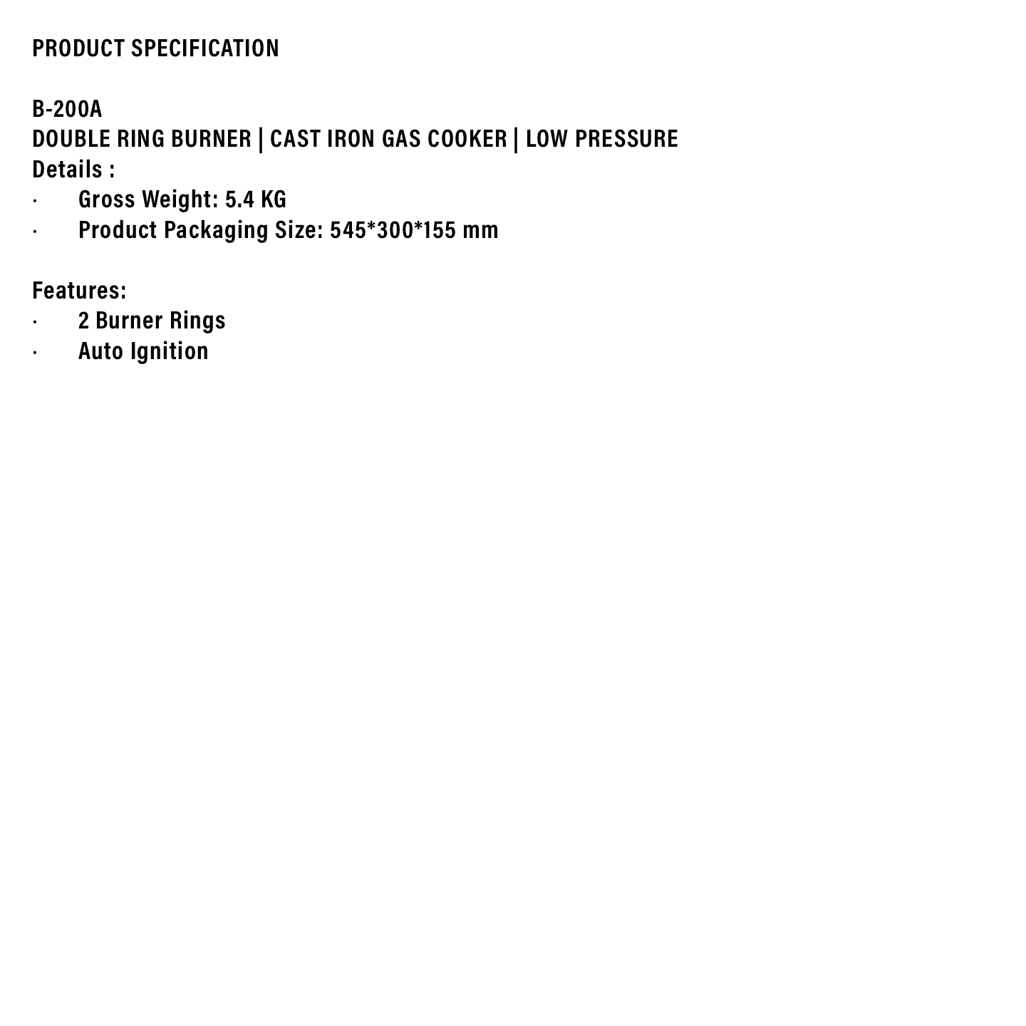 Milux High Pressure Cast Iron Gas Cooker (B-200)