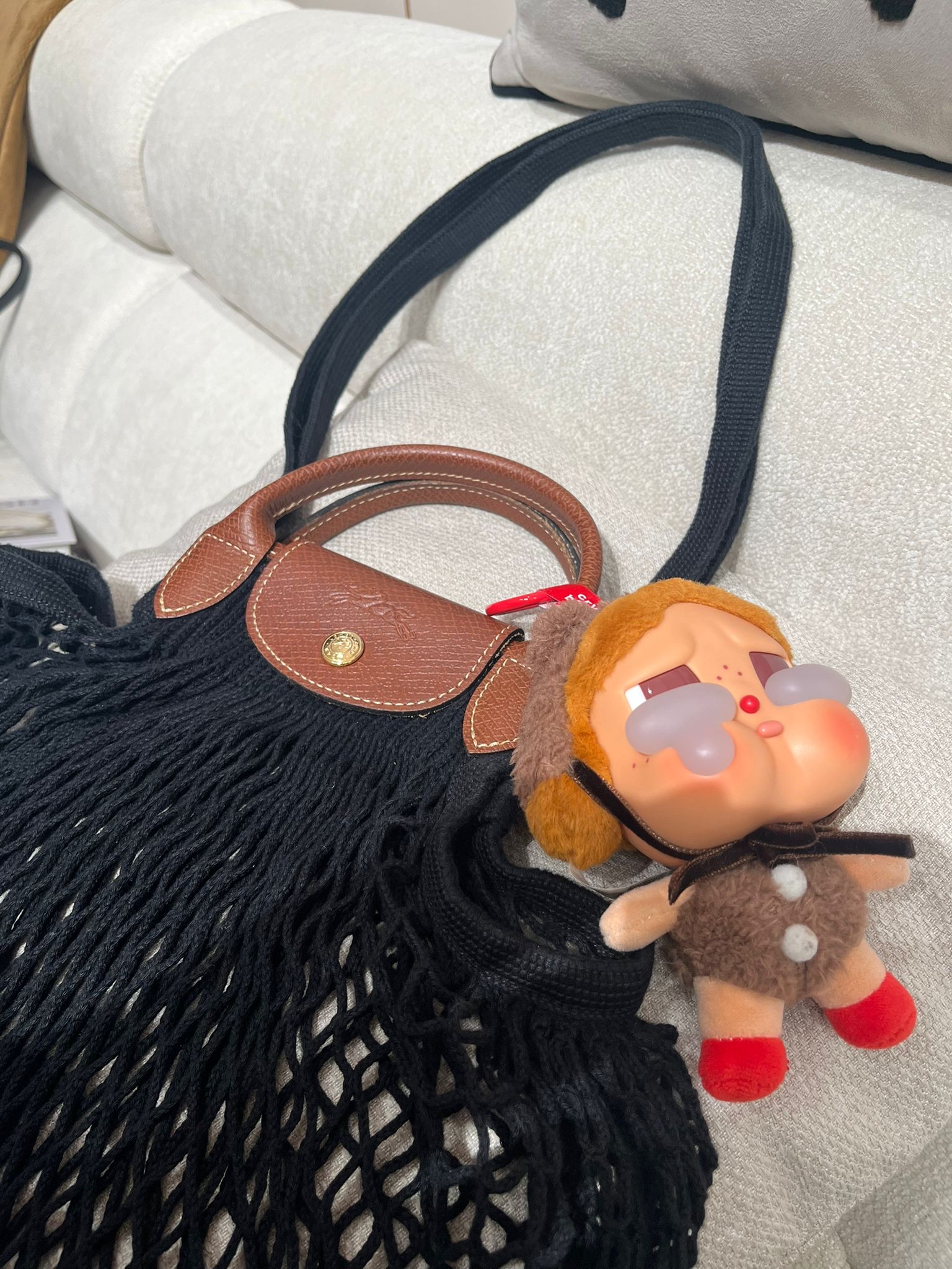 Longchamp LE PLIAGE FILET mesh bag黑色棉質漁網包100%Authentic,95%new 