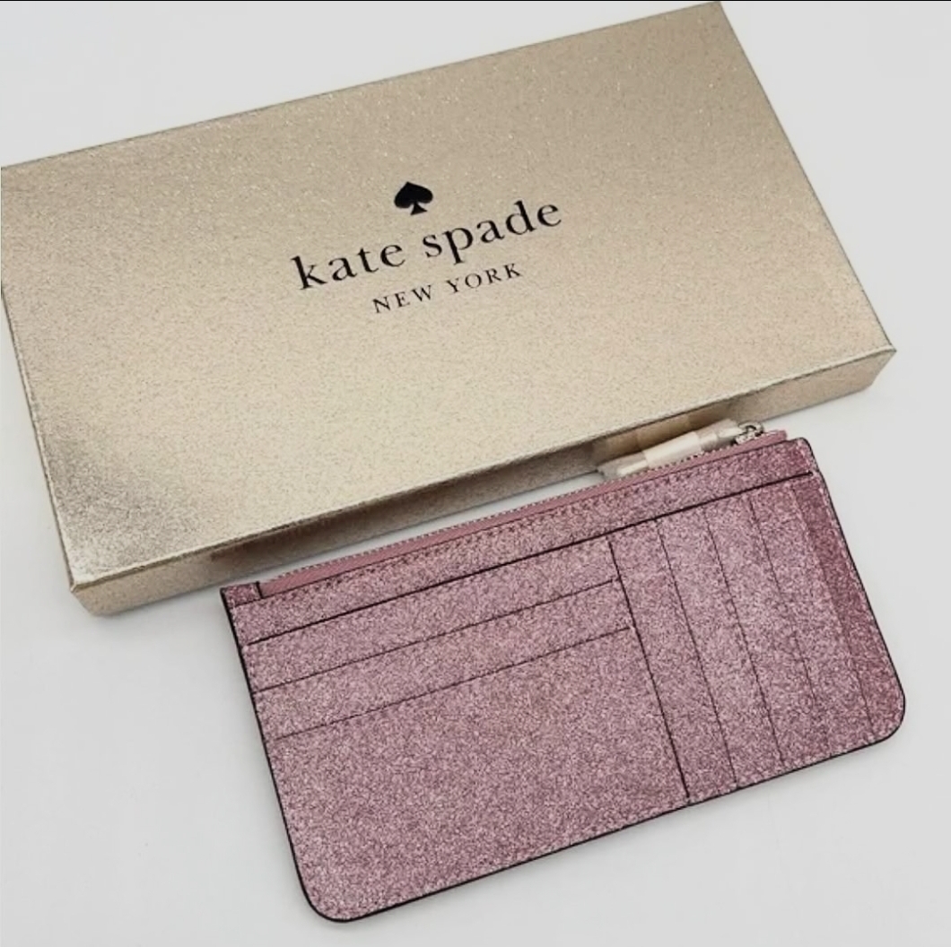 香港現貨-Kate Spade Glitter Large Slim Card Holder pink