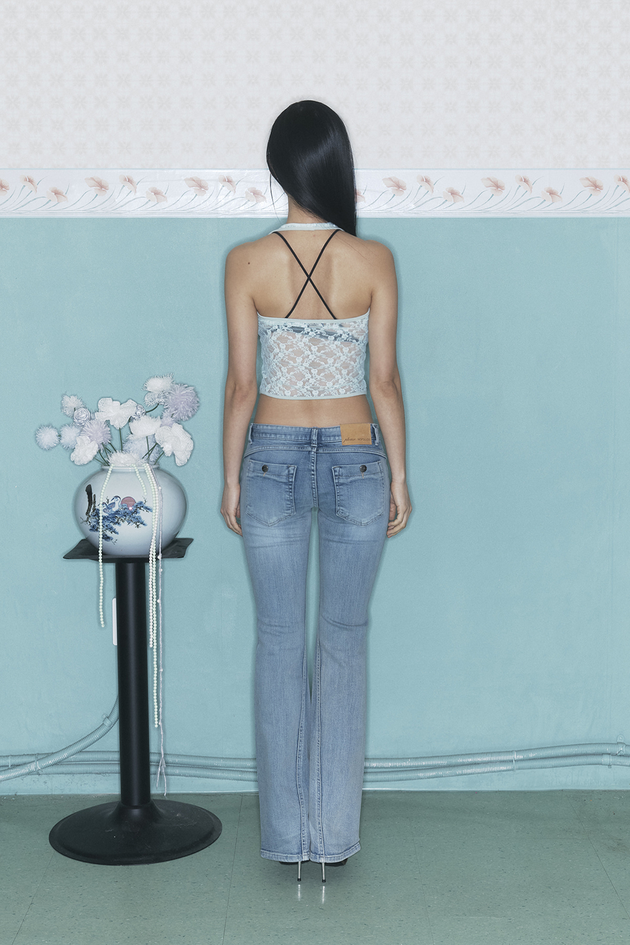 pleaseNOFOLLOW - Lua Garter Lace Halter Sleeveless Top (Mint)