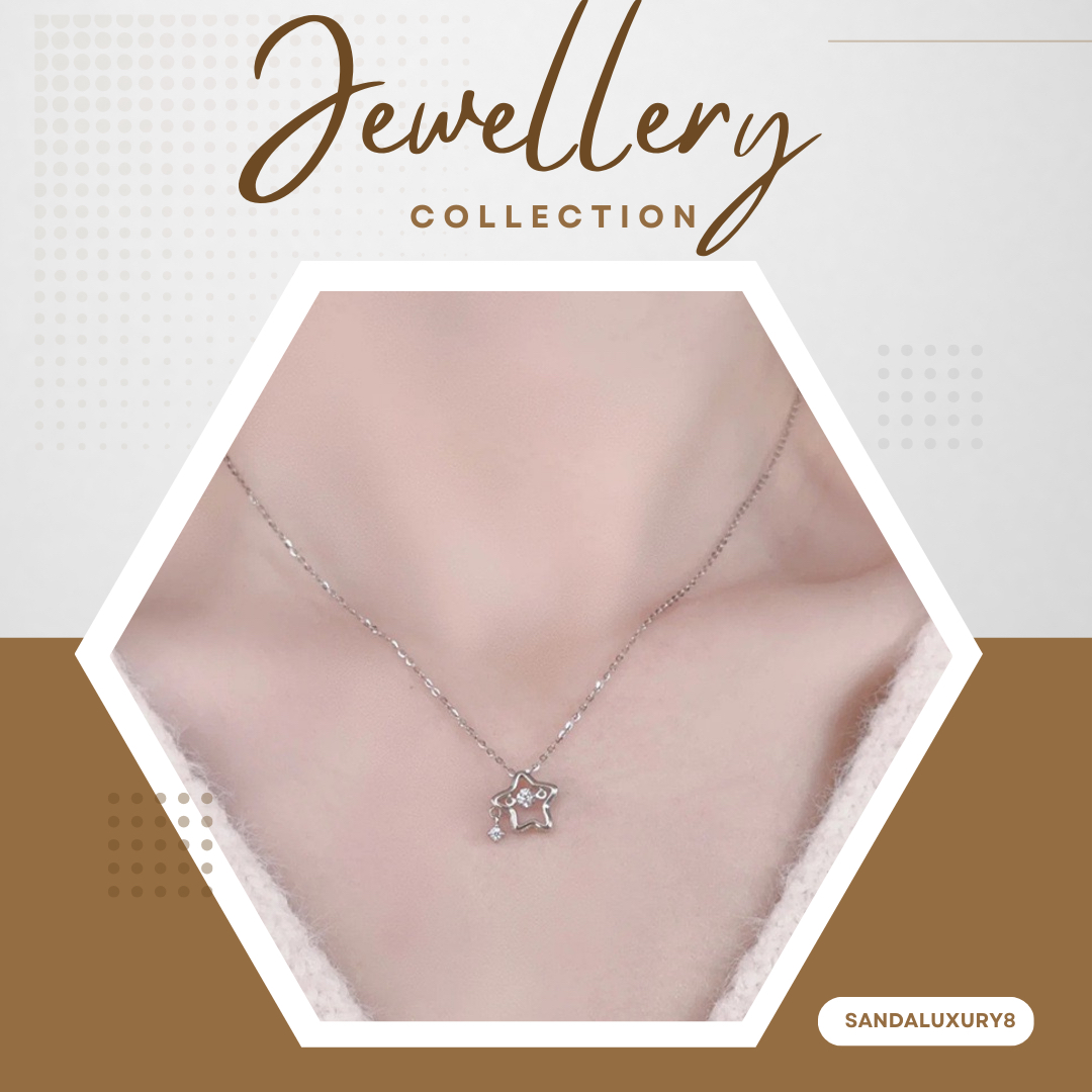 Silver Star Necklace with Diamond Pendant for Women  SANDALUXURY8