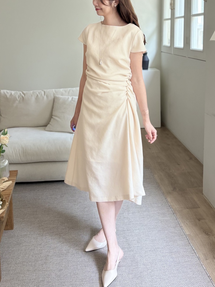 Belle Ruched Dress (Cream)