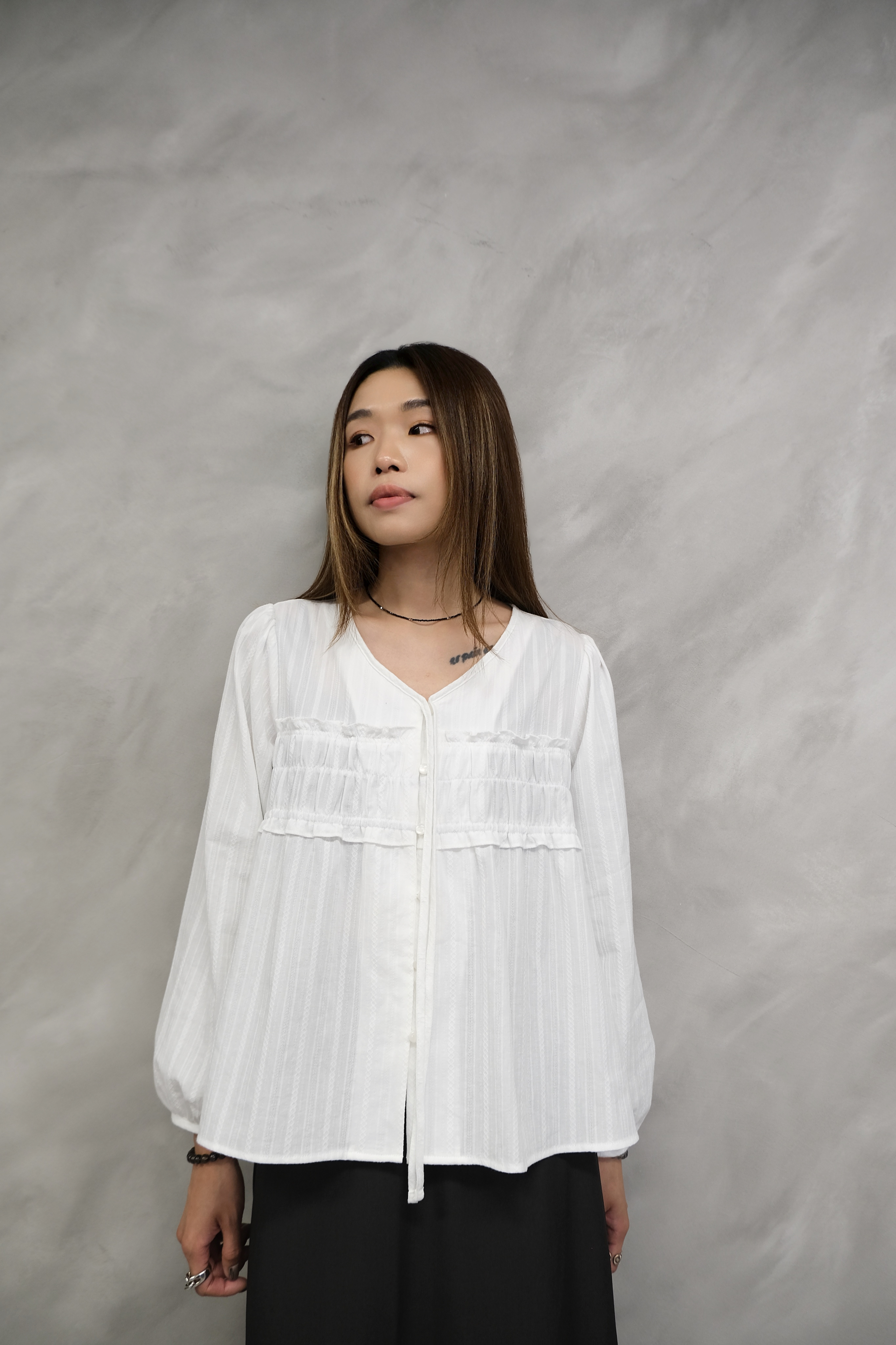 Ruched V-Neck Blouse #top155