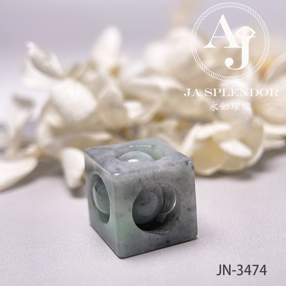 JN-3474/77/83 天然翡翠A玉 烏鷄飄綠招財進寶骰子吊墜