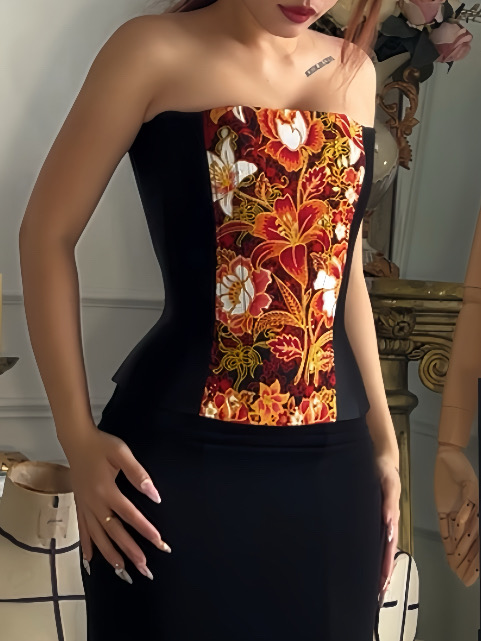 Reversible Longline Corset in Black Batik - Limited Edition