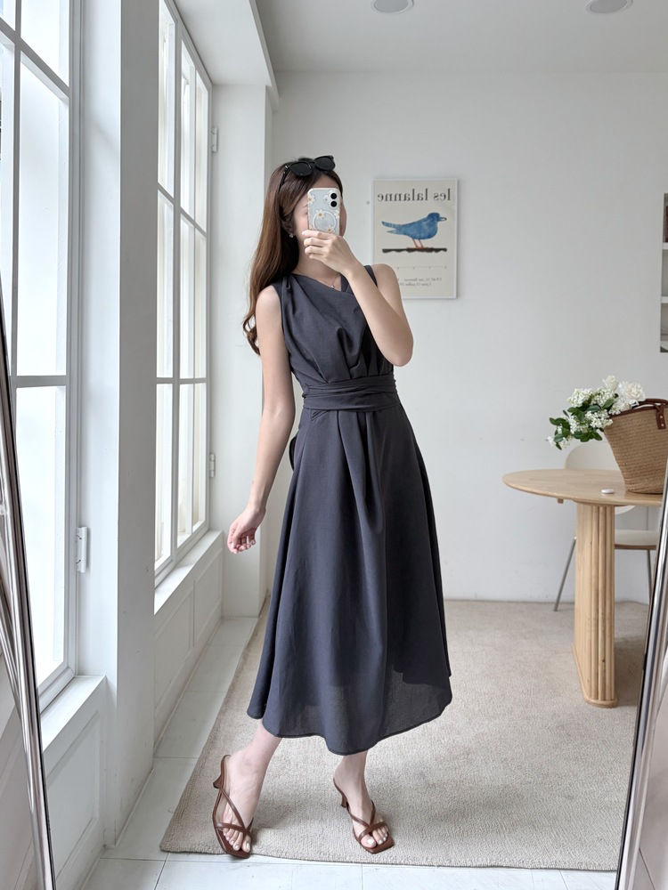 Athena Drape Dress (Charcoal)