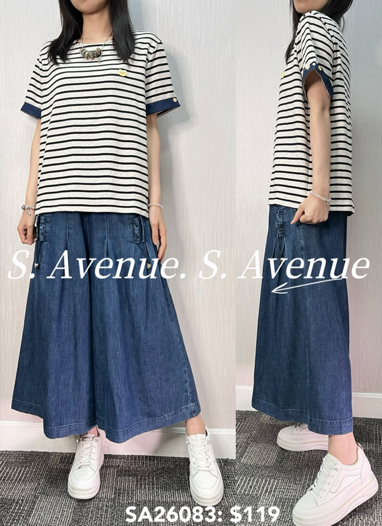 SA26083: 短袖反袖邊間條tee