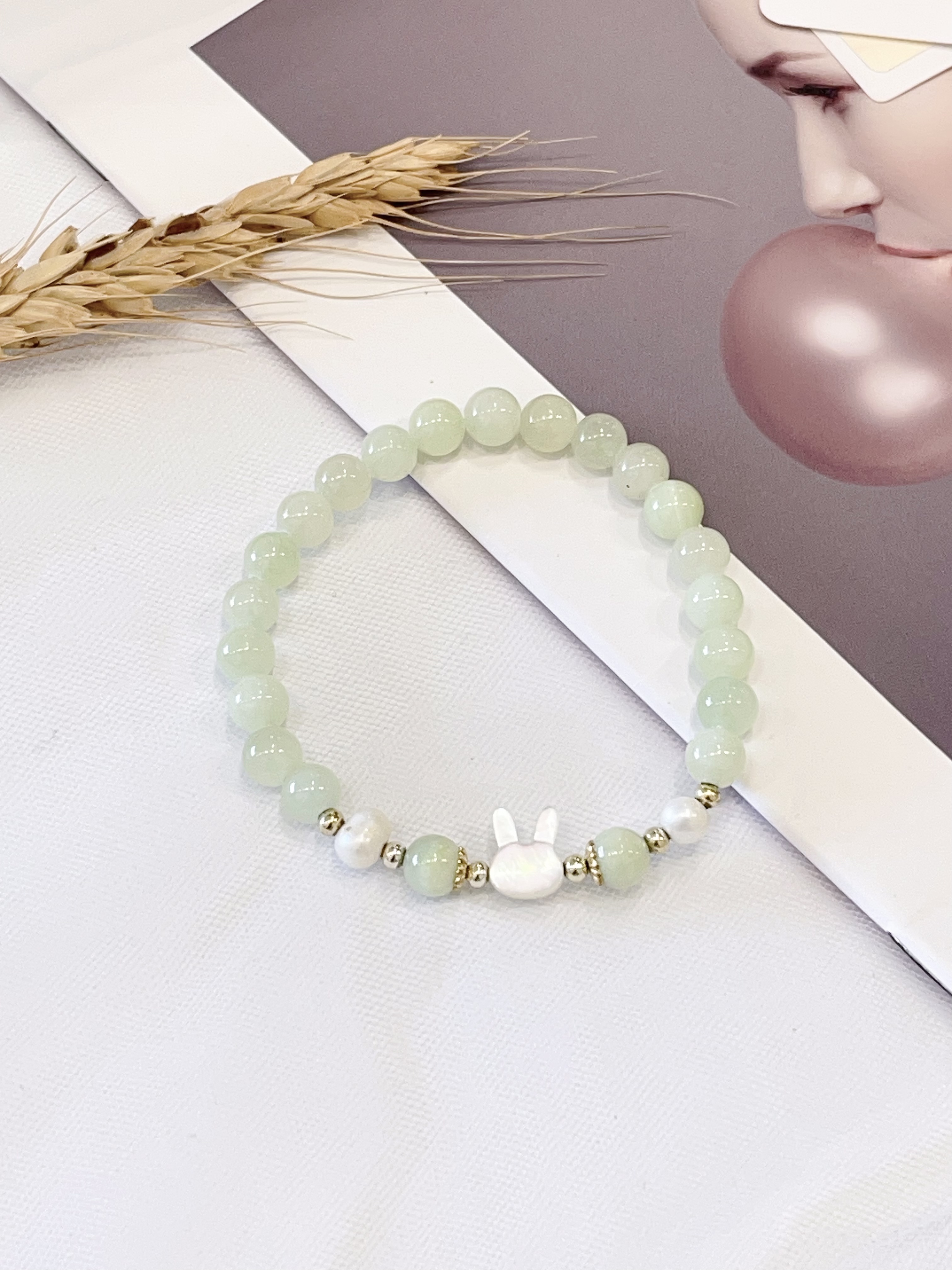 💚 奶盖葡萄石 × 淡水珍珠 Prehnite & Freshwater Pearl | 6mm