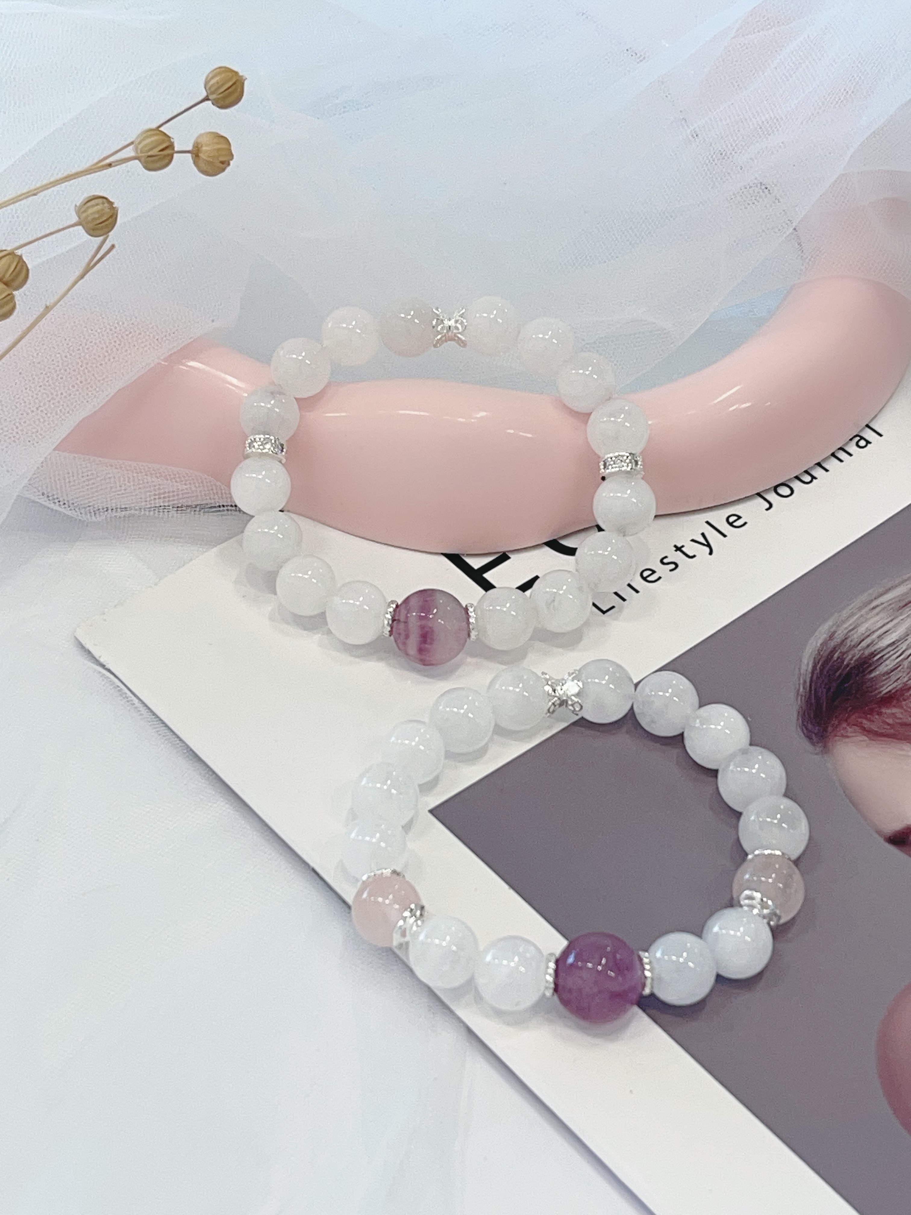 💜 紫萤石 × 白幽灵 × 粉水晶手串 Purple Fluorite & White Phantom Quartz & Rose Quartz |10mm
