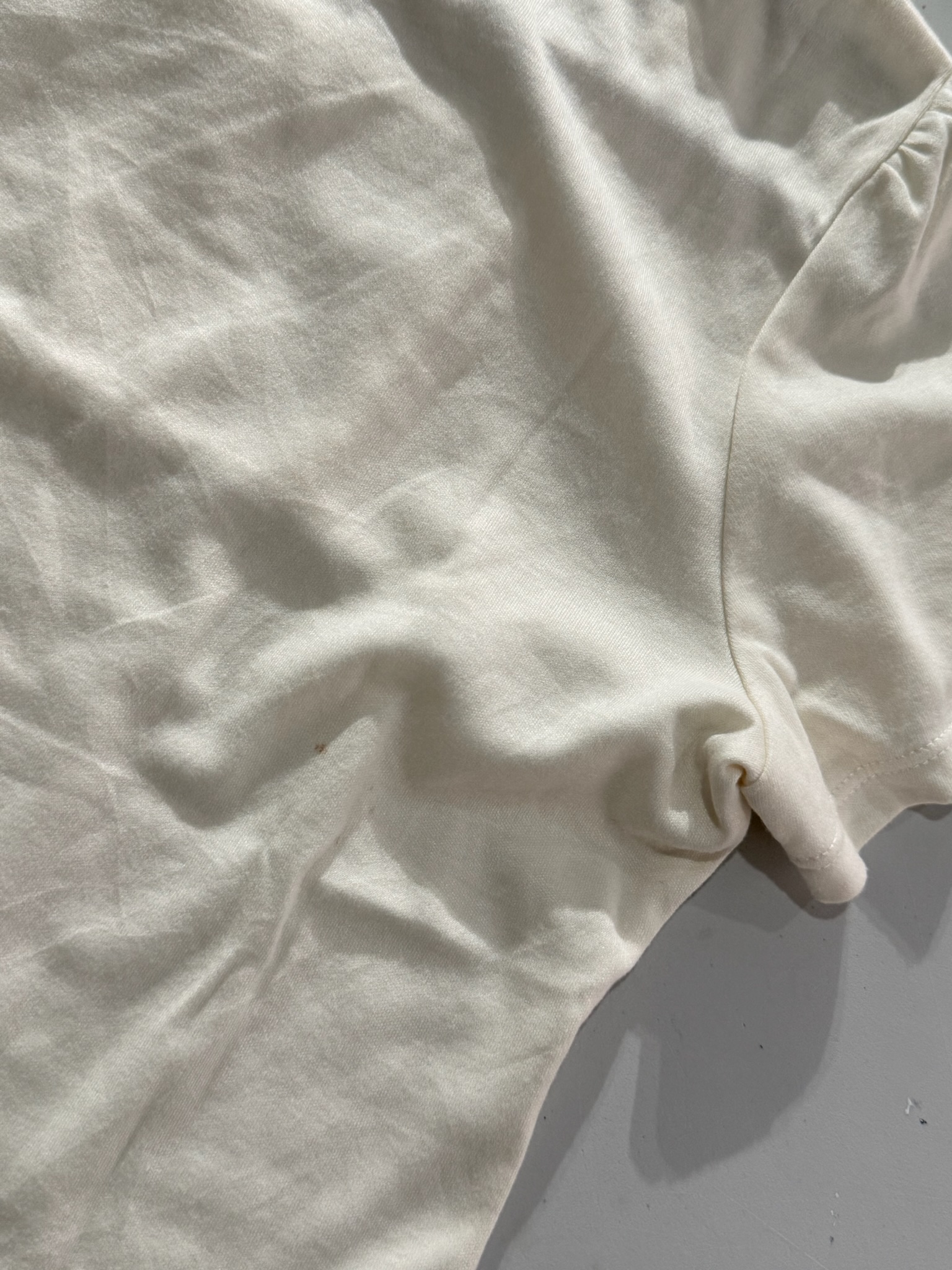 Off-White Ribbon Accent Lace Patchwork Short Sleeve Top