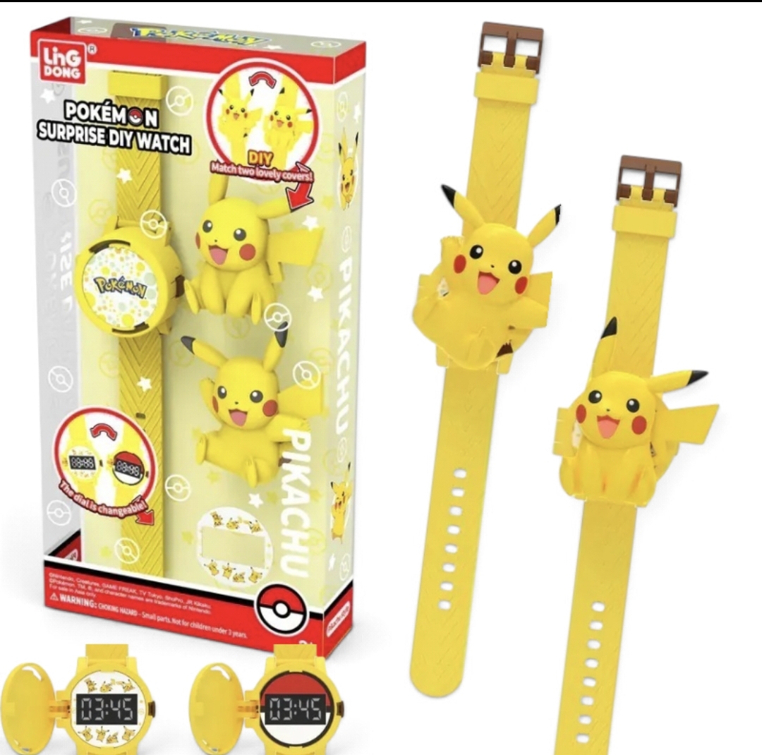 Pokémon 寶可夢比卡超驚喜 DIY 電子錶附可替換立體公仔與翻轉錶面設計