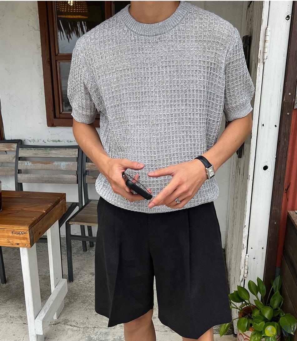 【100%保證韓國直送】Soft Waffle 立體窩夫織紋柔軟彈性短袖針織T恤 👕 [3 color] RG165914