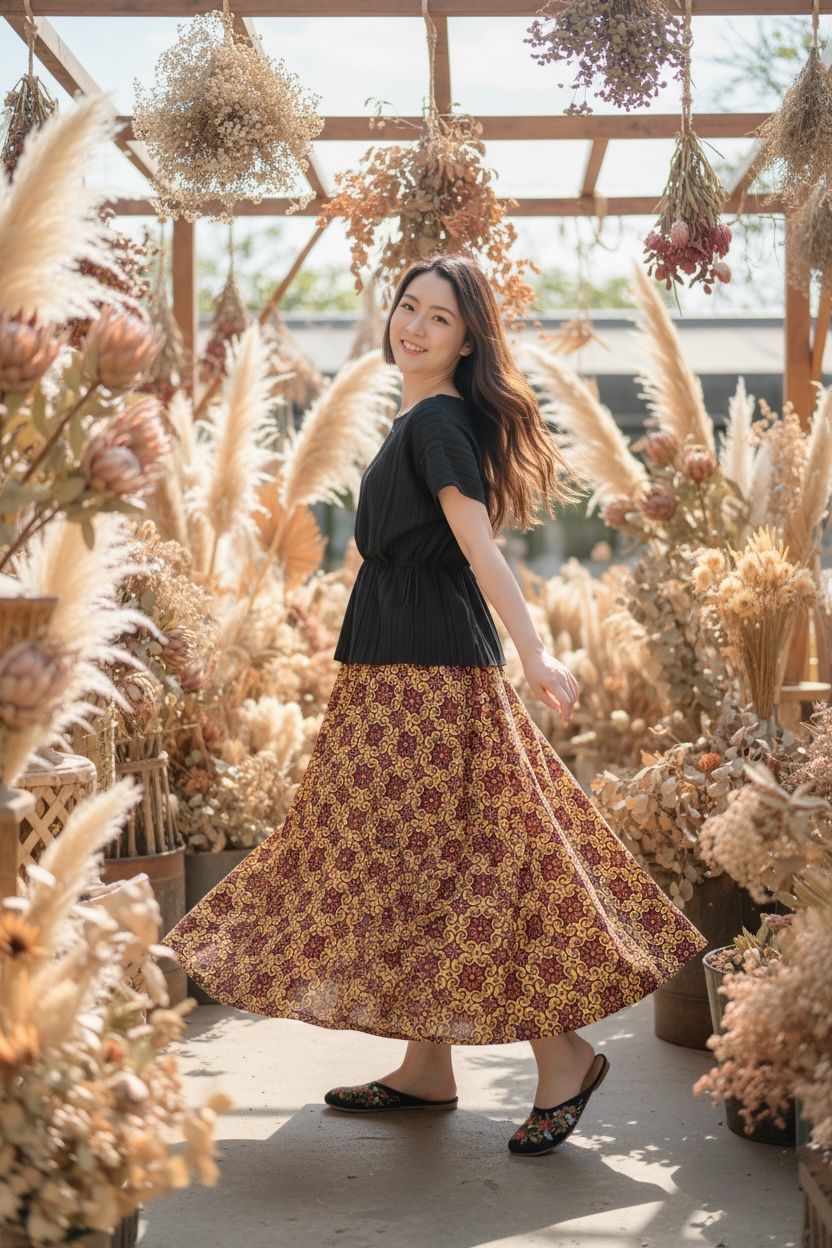 520 Orange with Red Print Skirt