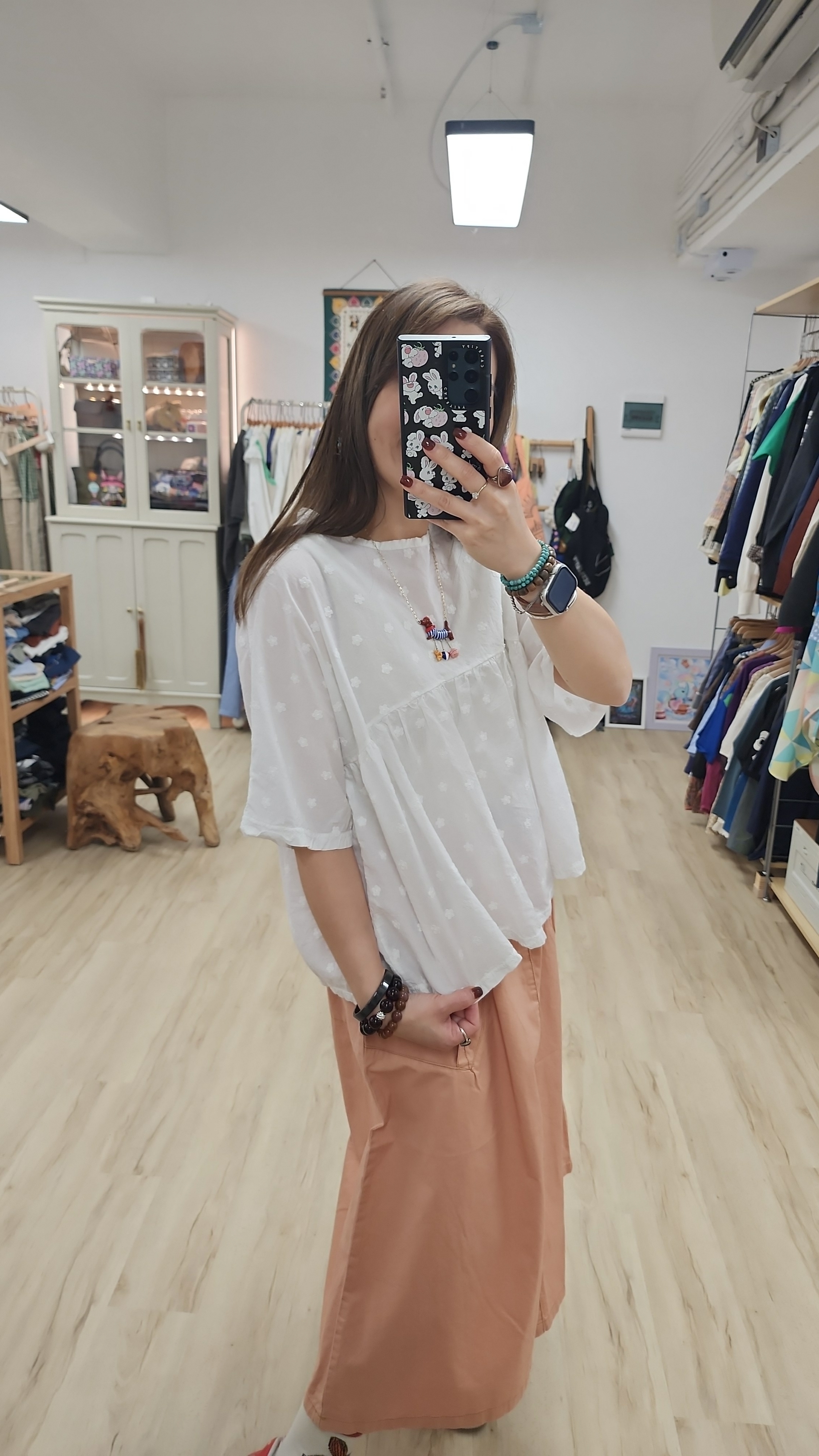 韓國白拼暗花刺繡Ruffle棉麻衫