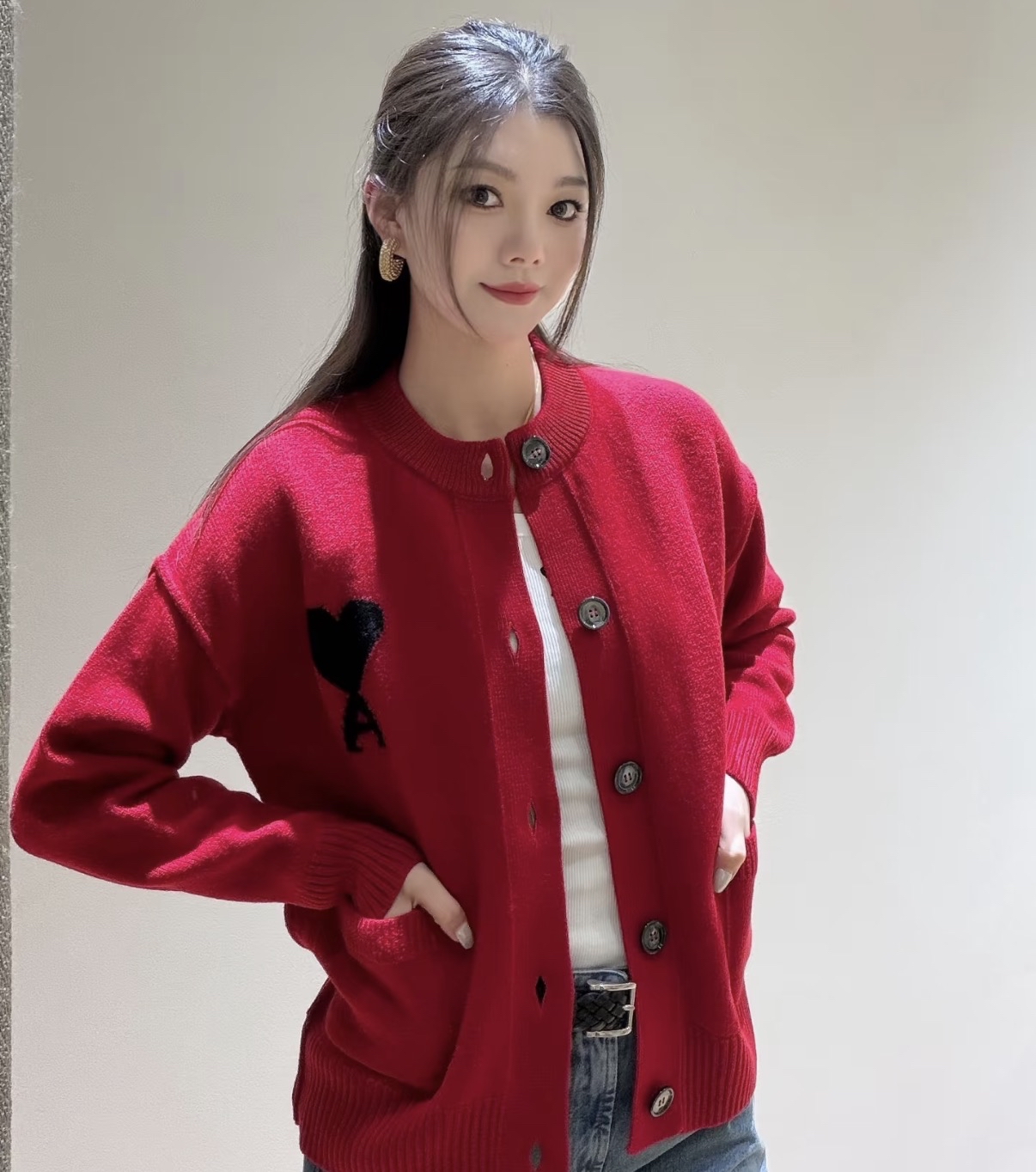 限時優惠✨訂貨🍒Ami 100%wool 紅色寬鬆圓領外套 🔖Size XS S M L XL  襯恤衫疊穿做layer 都好睇🤭