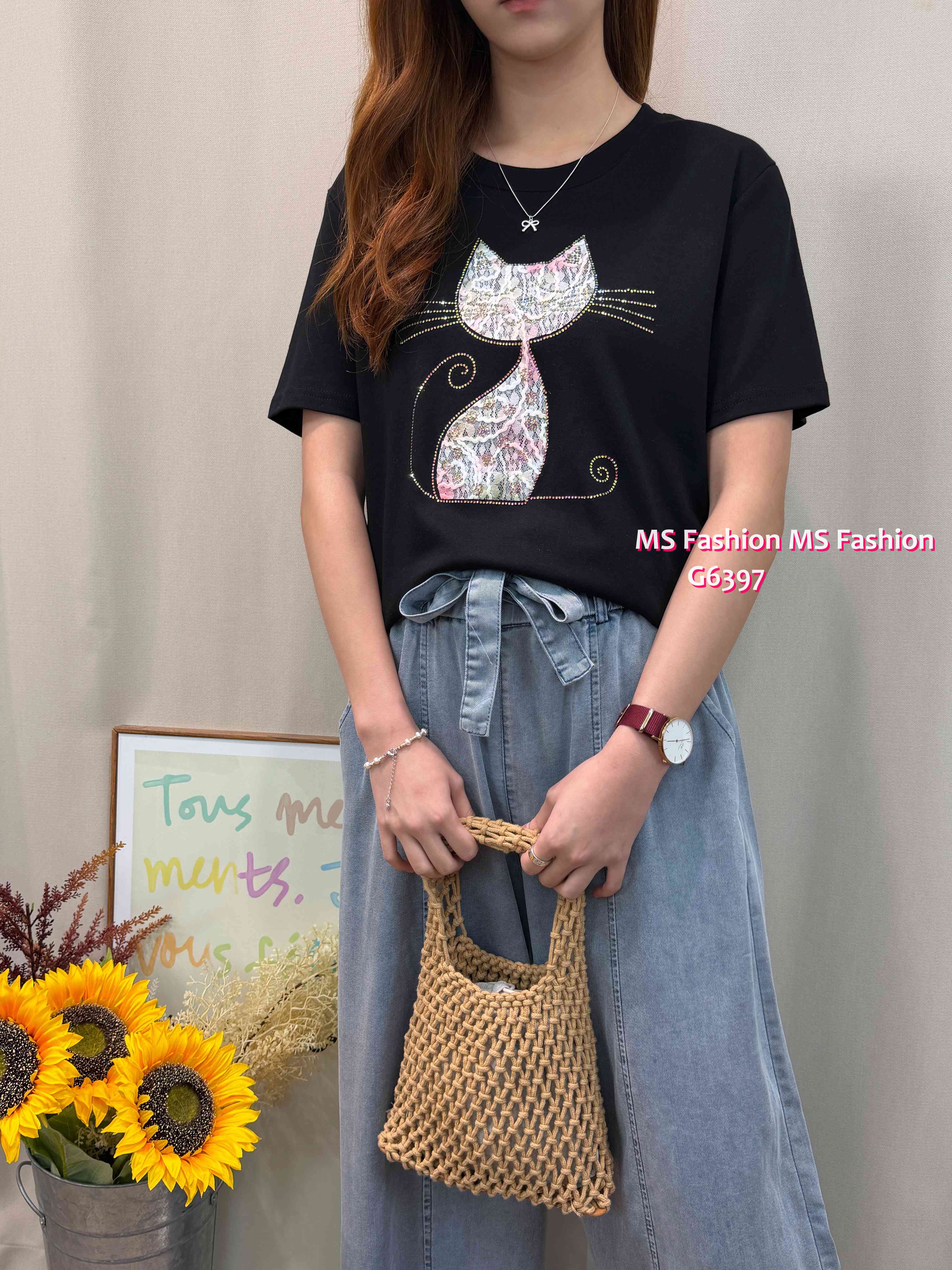G6397 lace貓瞄tee
