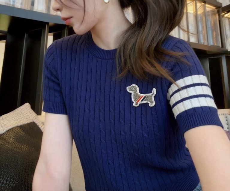 TB新款狗仔藏青針織短袖衫