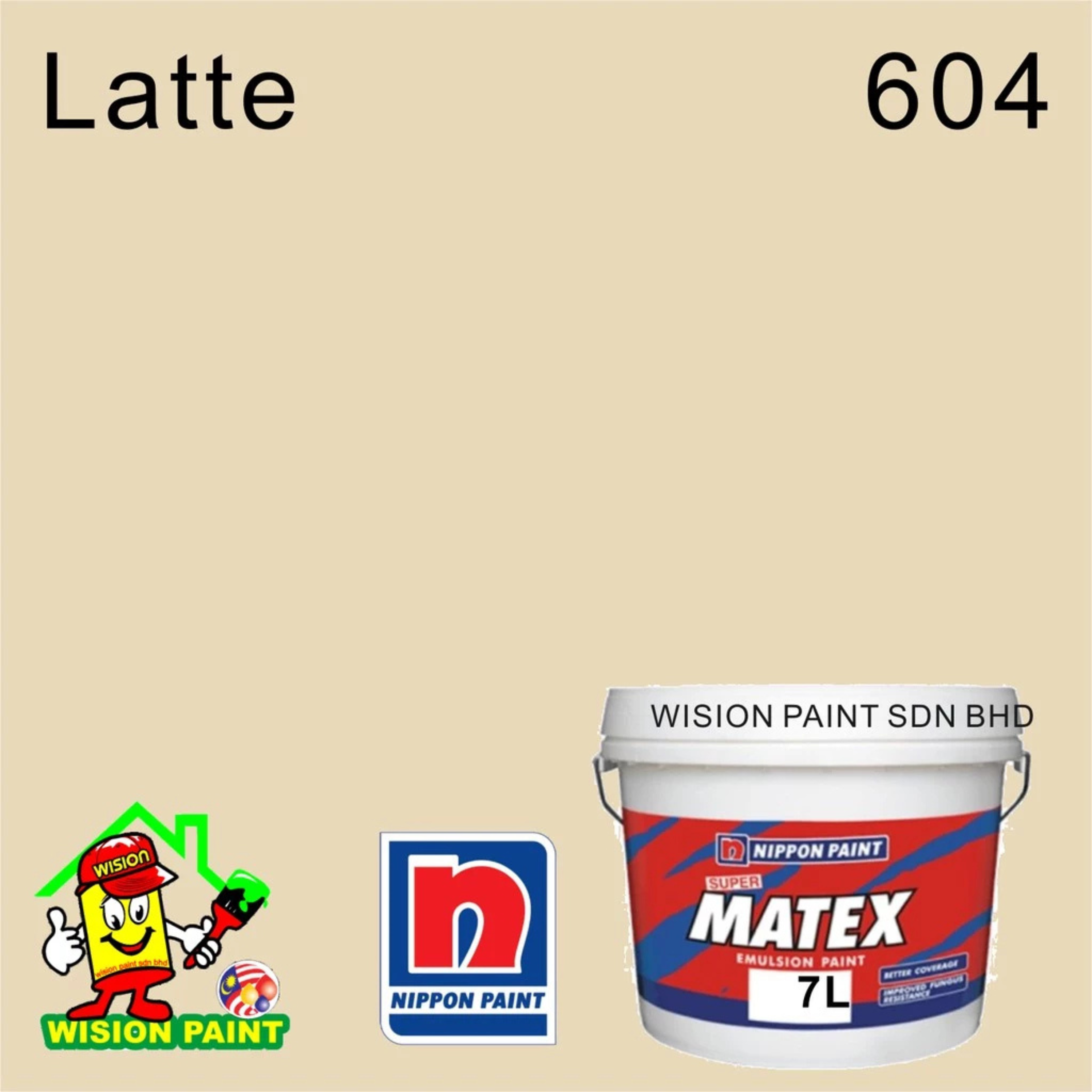 7L LATTE 604 NIPPON PAINT SUPER MATEX EMULSION INTERIOR MATT QUALITY PAINT KUASA PENUTUP YG CEMERLANG