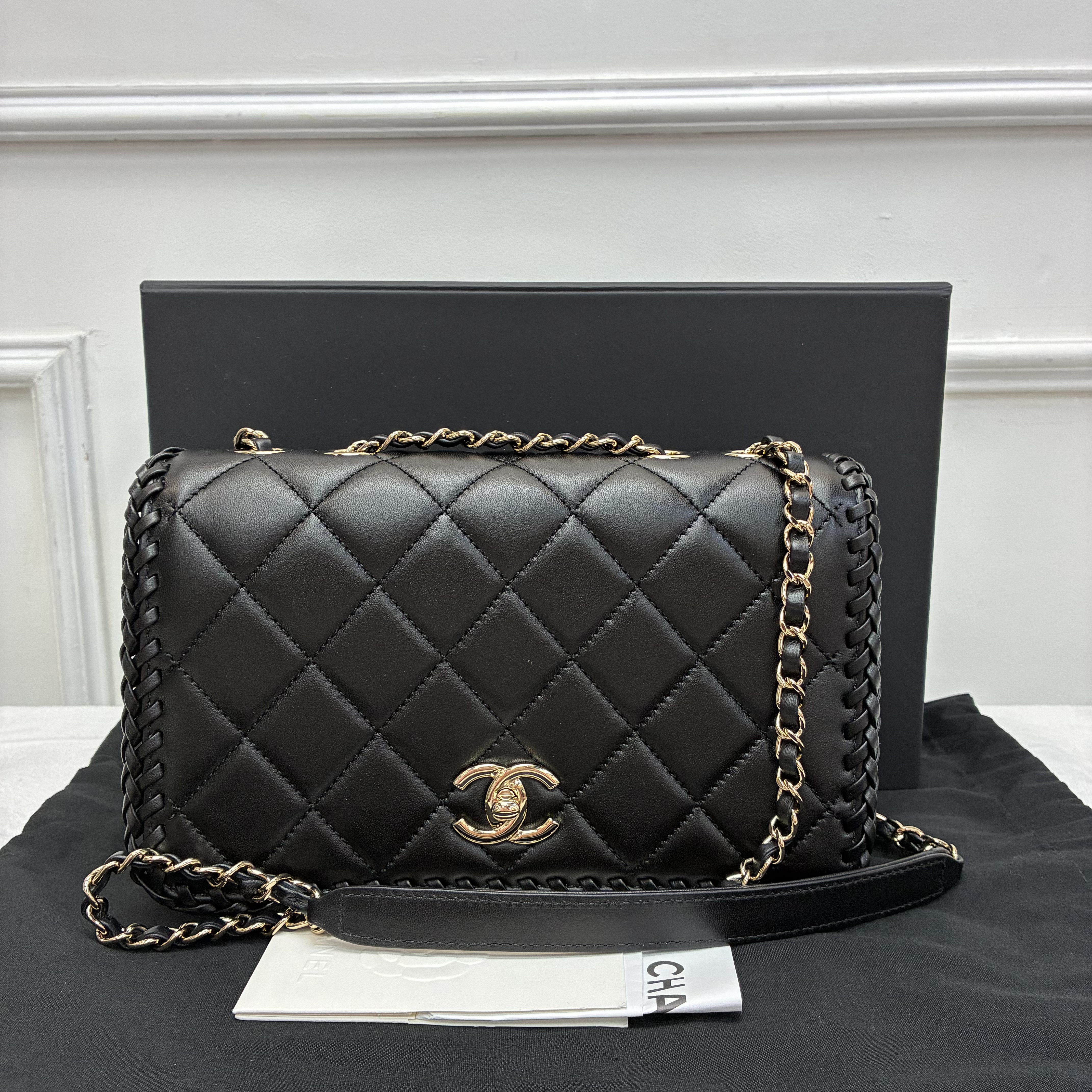Full set 23A Chanel黑色拼接小羊皮