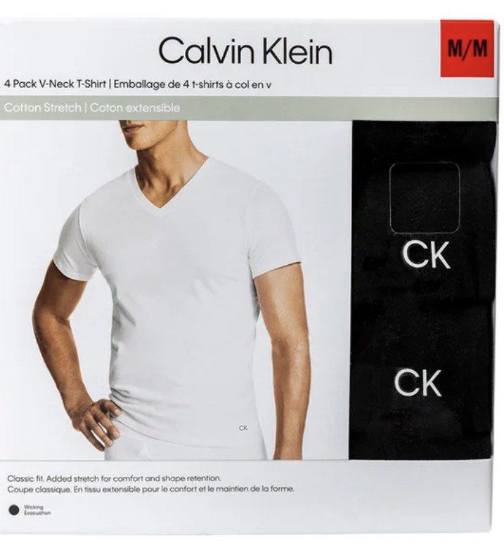 加拿大今日快閃數量有限 加拿大 Costco 🇨🇦 直送香港 CK Calvin Klein 男裝 V領 v-neck 全棉底衫 T-shirt 內衣 上身 1套4件 白色/黑色