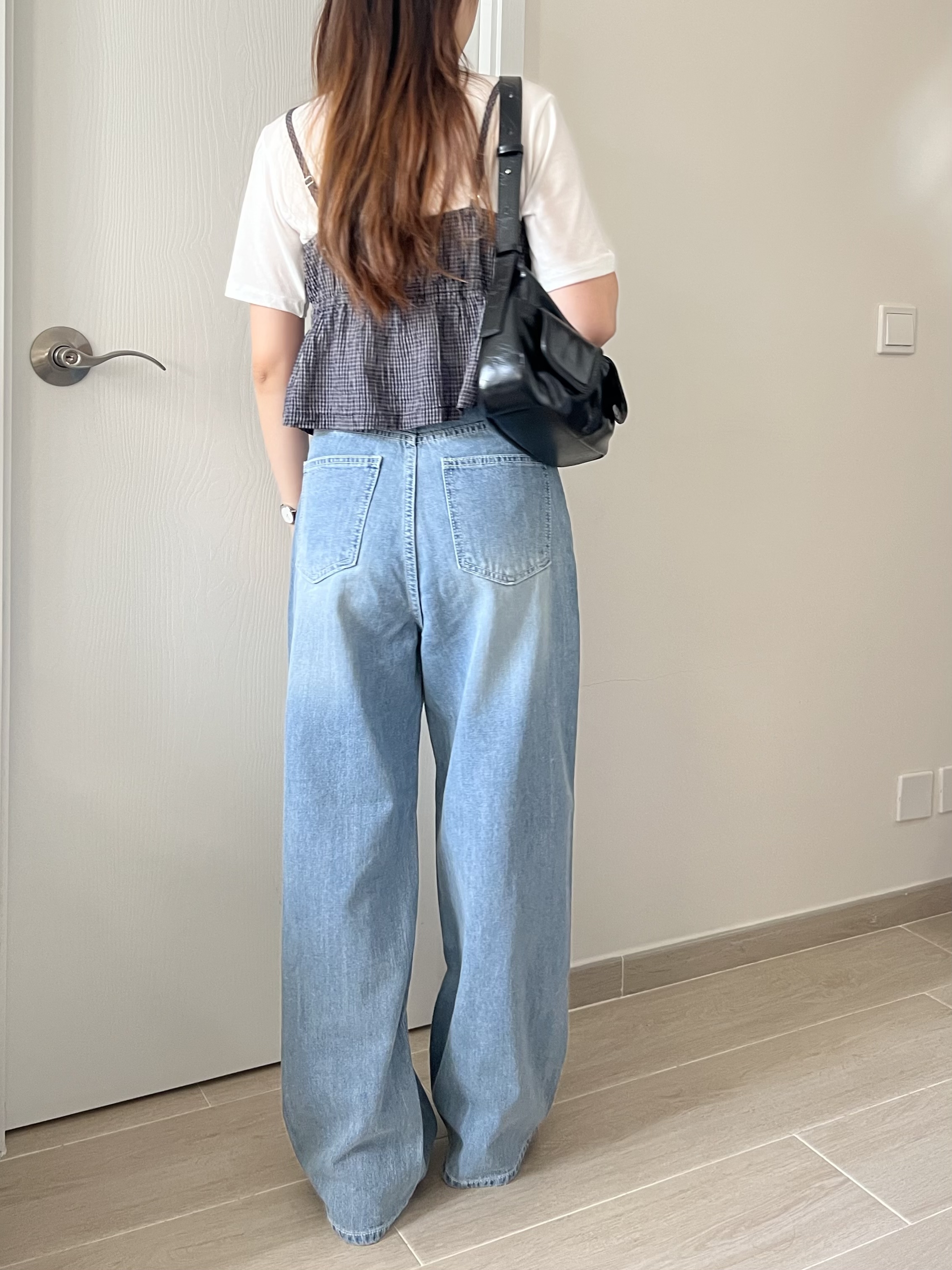 雙結皺皺格紋外搭背心 現貨