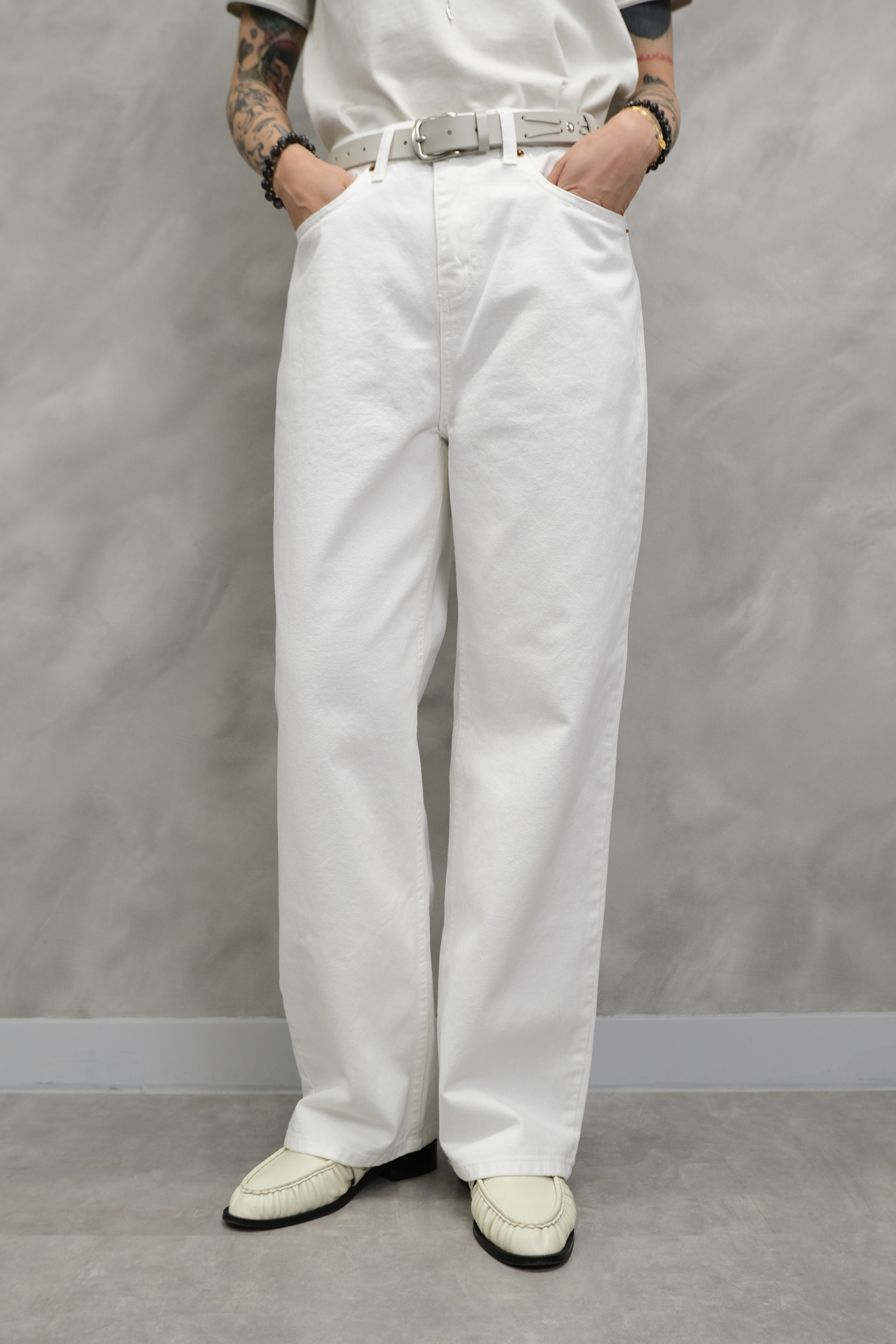 White wide-leg jeans #pt78